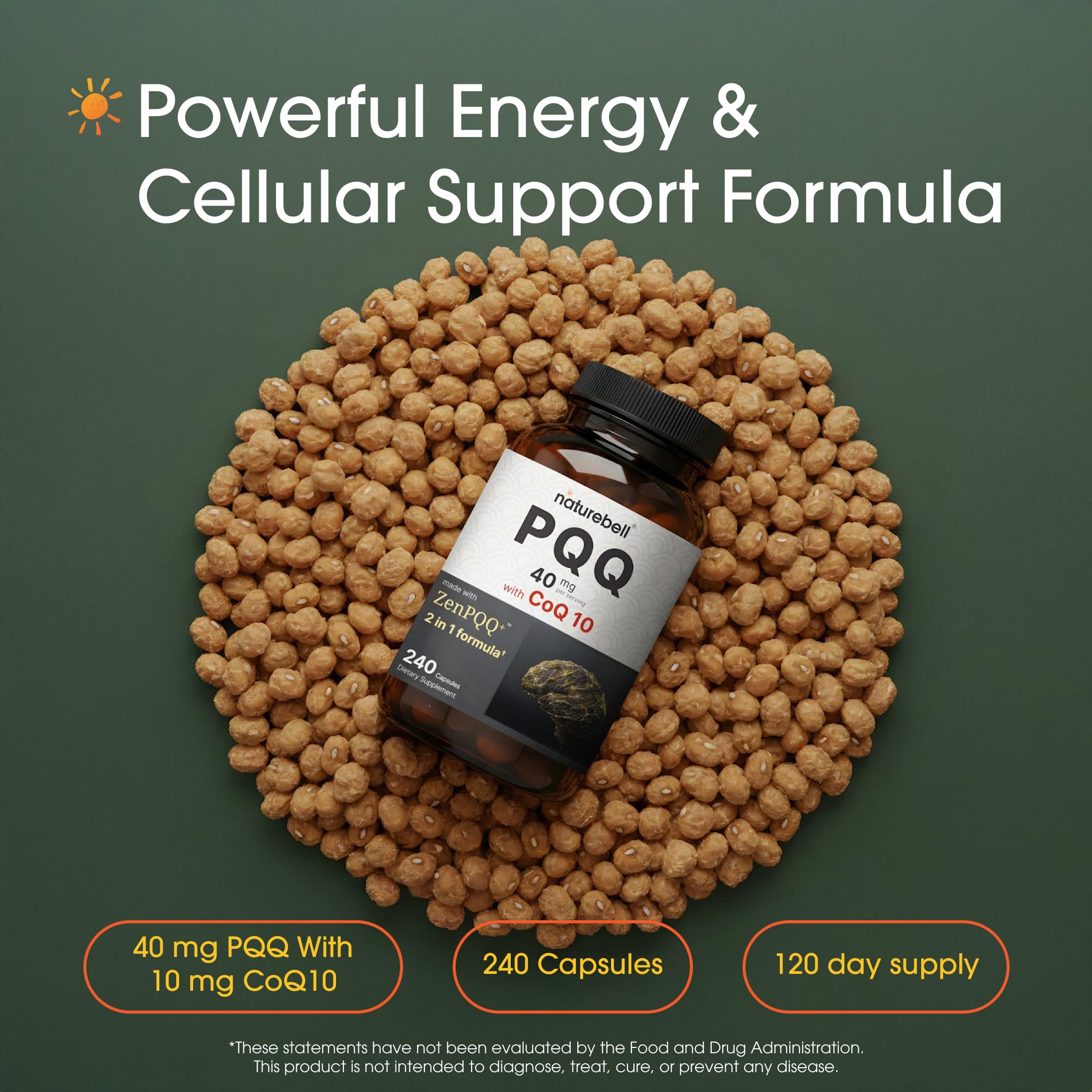 NatureBell CoQ10 supplement with PQQ side view showing capsule