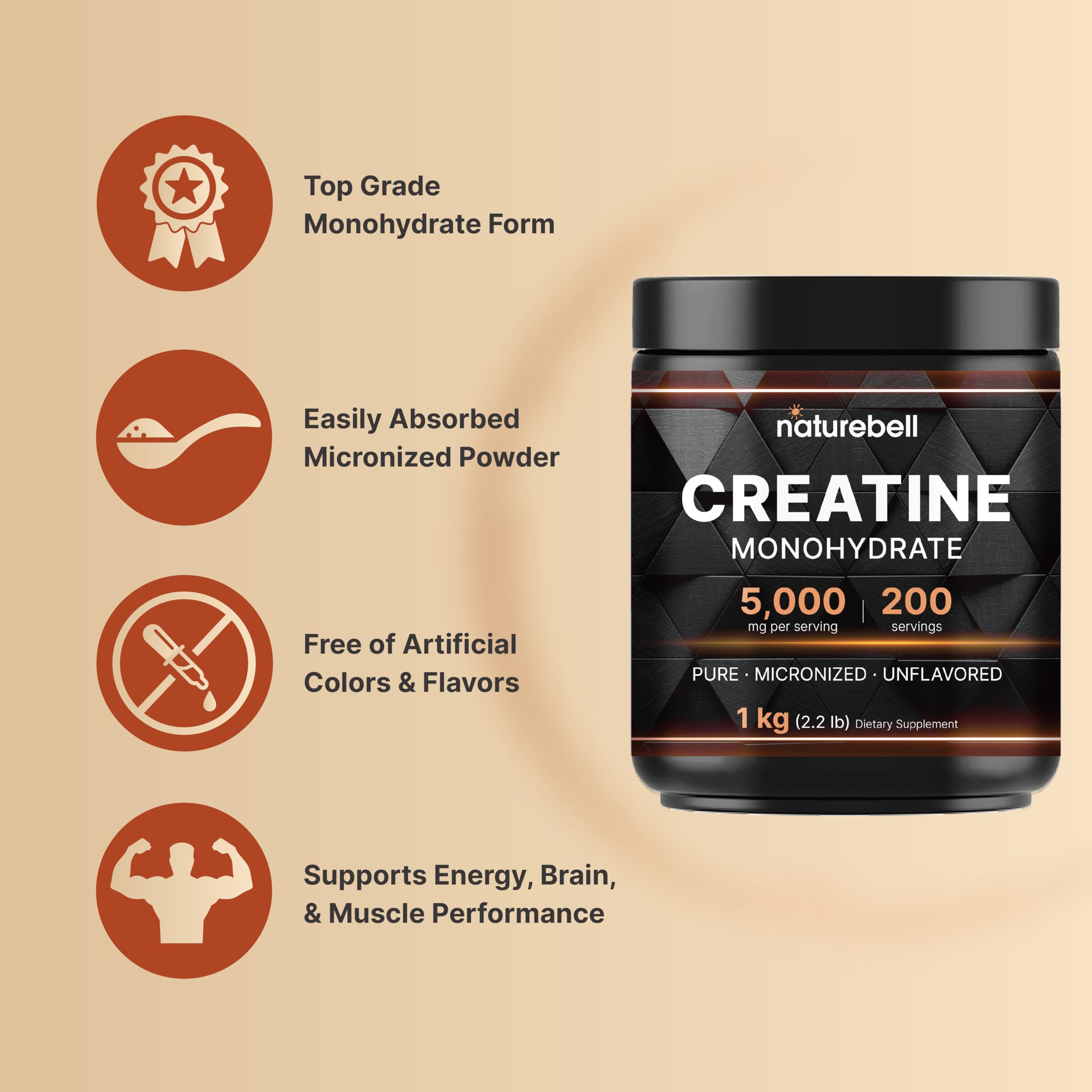 NatureBell creatine monohydrate powder 1000g side view