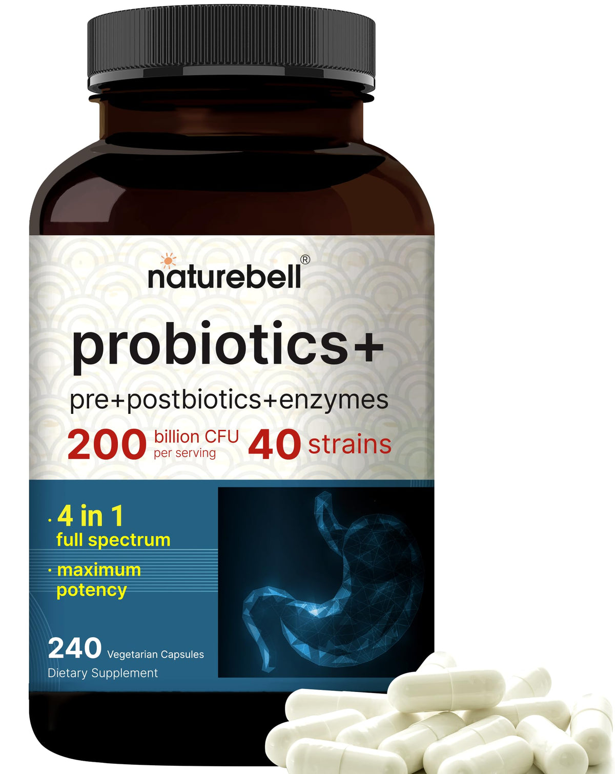 NatureBell daily Enzyme Complex 240 Veggie Capsules front view