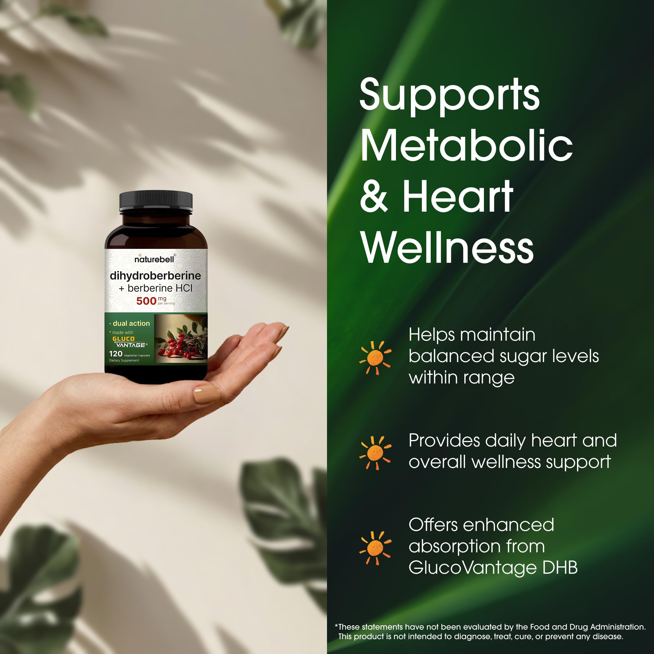 NatureBell Dihydroberberine capsules displayed with a measuring spoon