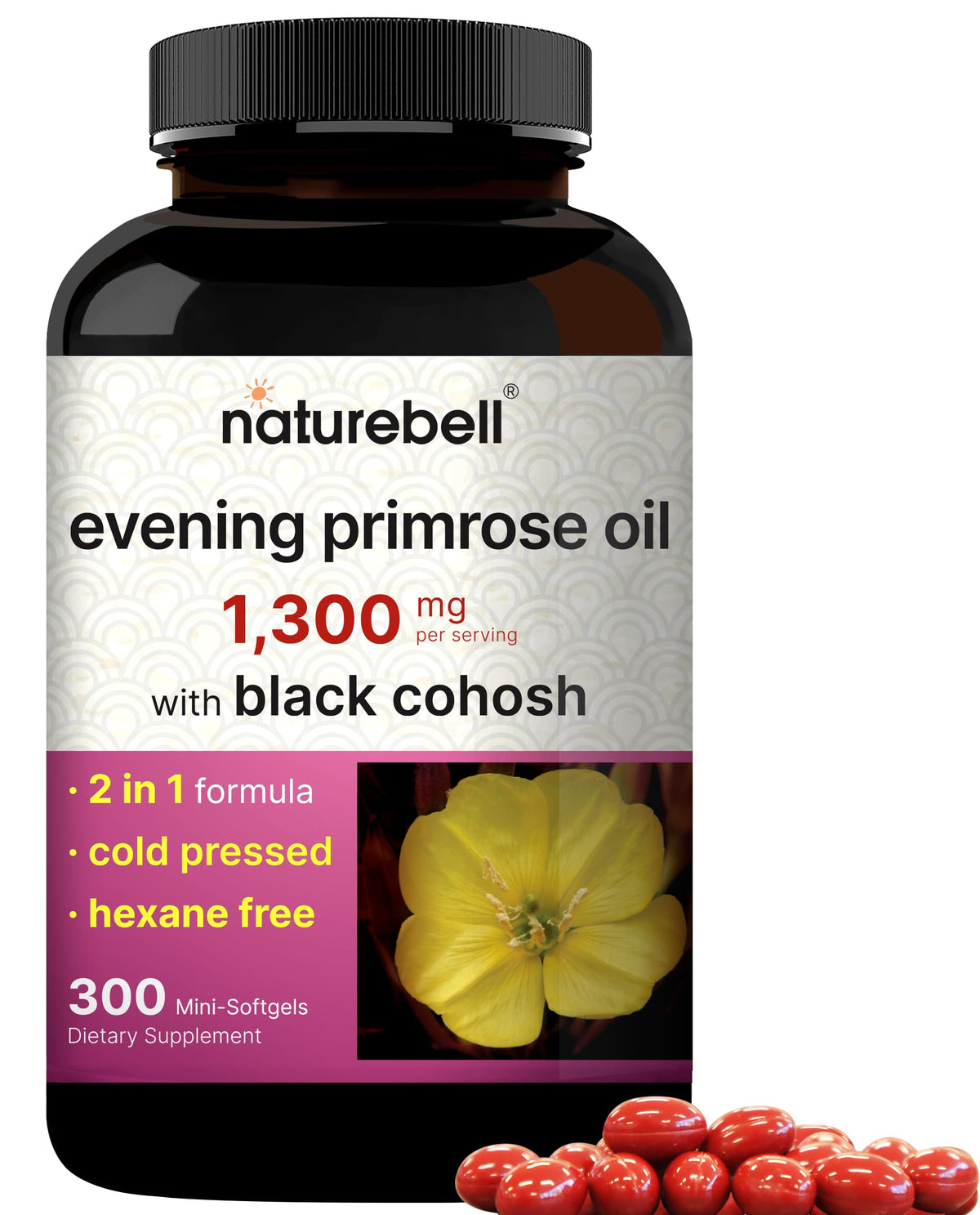 NatureBell Evening Primrose Oil Softgels 300 count front view