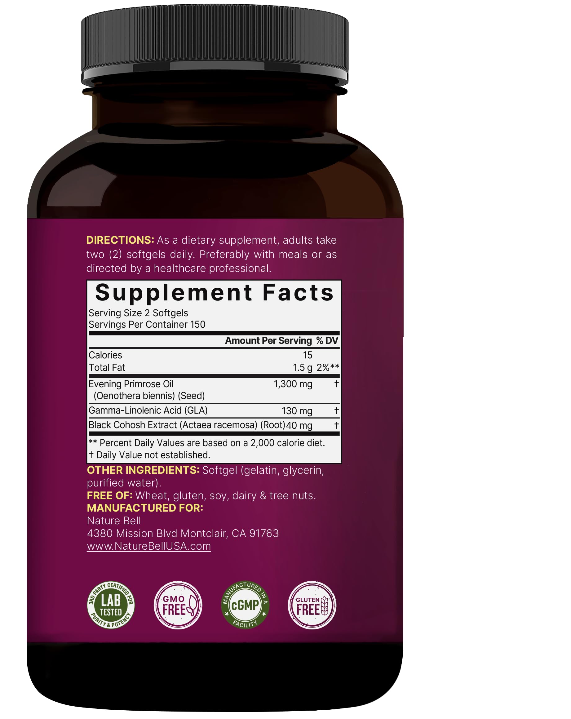 NatureBell Evening Primrose Oil Softgels with a measuring spoon