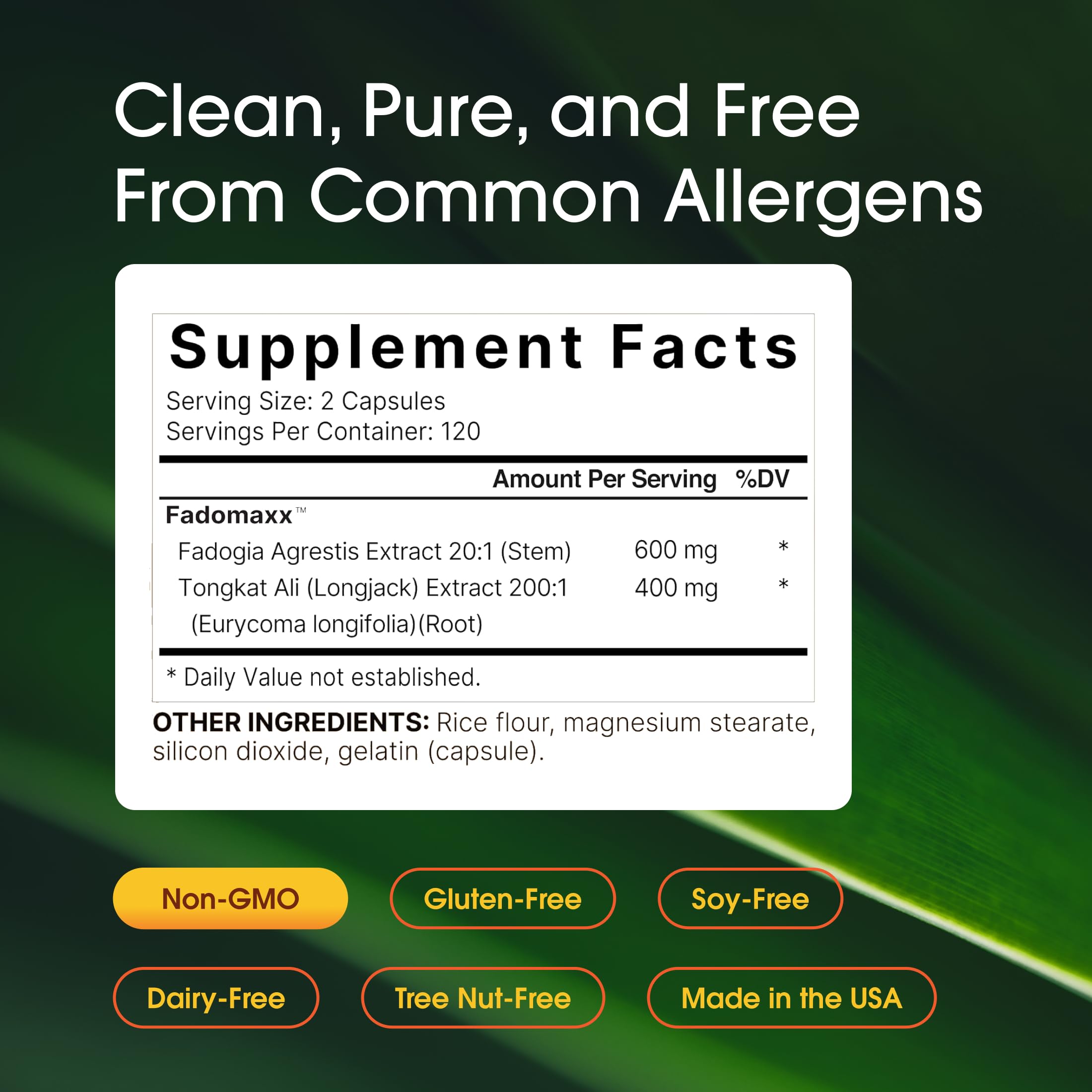 NatureBell Fadogia Agrestis Complex 600mg capsules side view