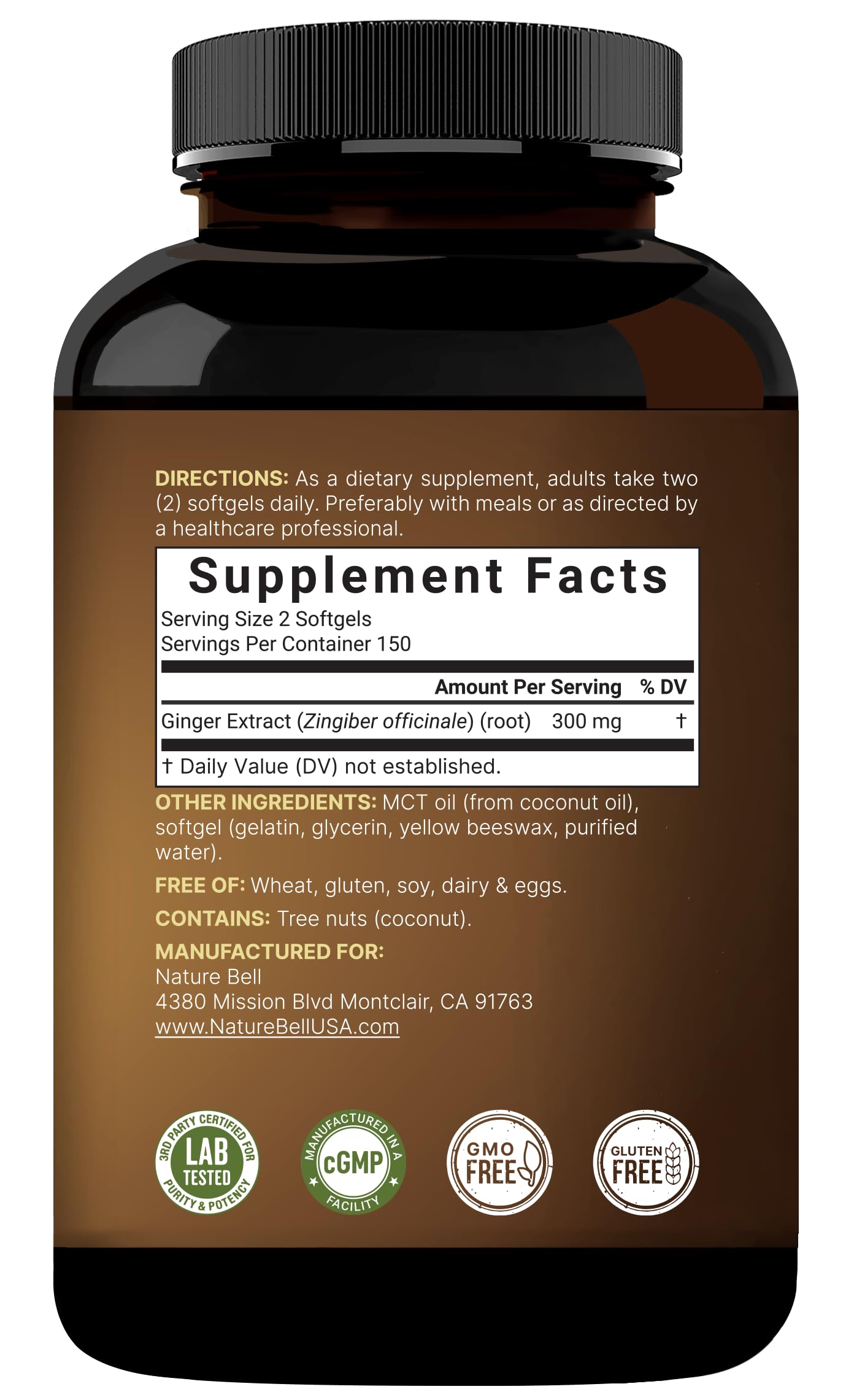 NatureBell Ginger Root Extract Softgels in a hand for size reference