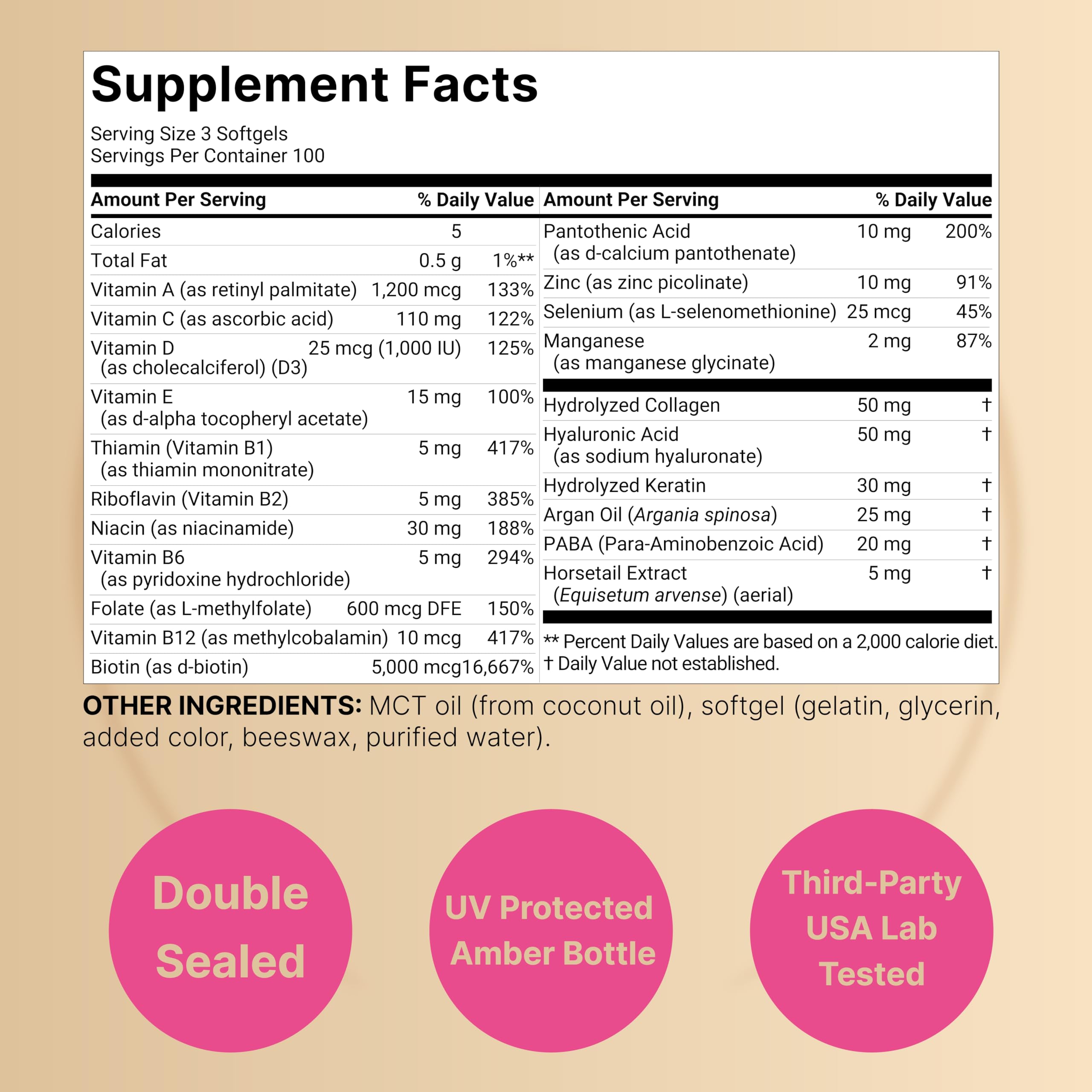 NatureBell Hair, Skin & Nails multivitamin softgels side view