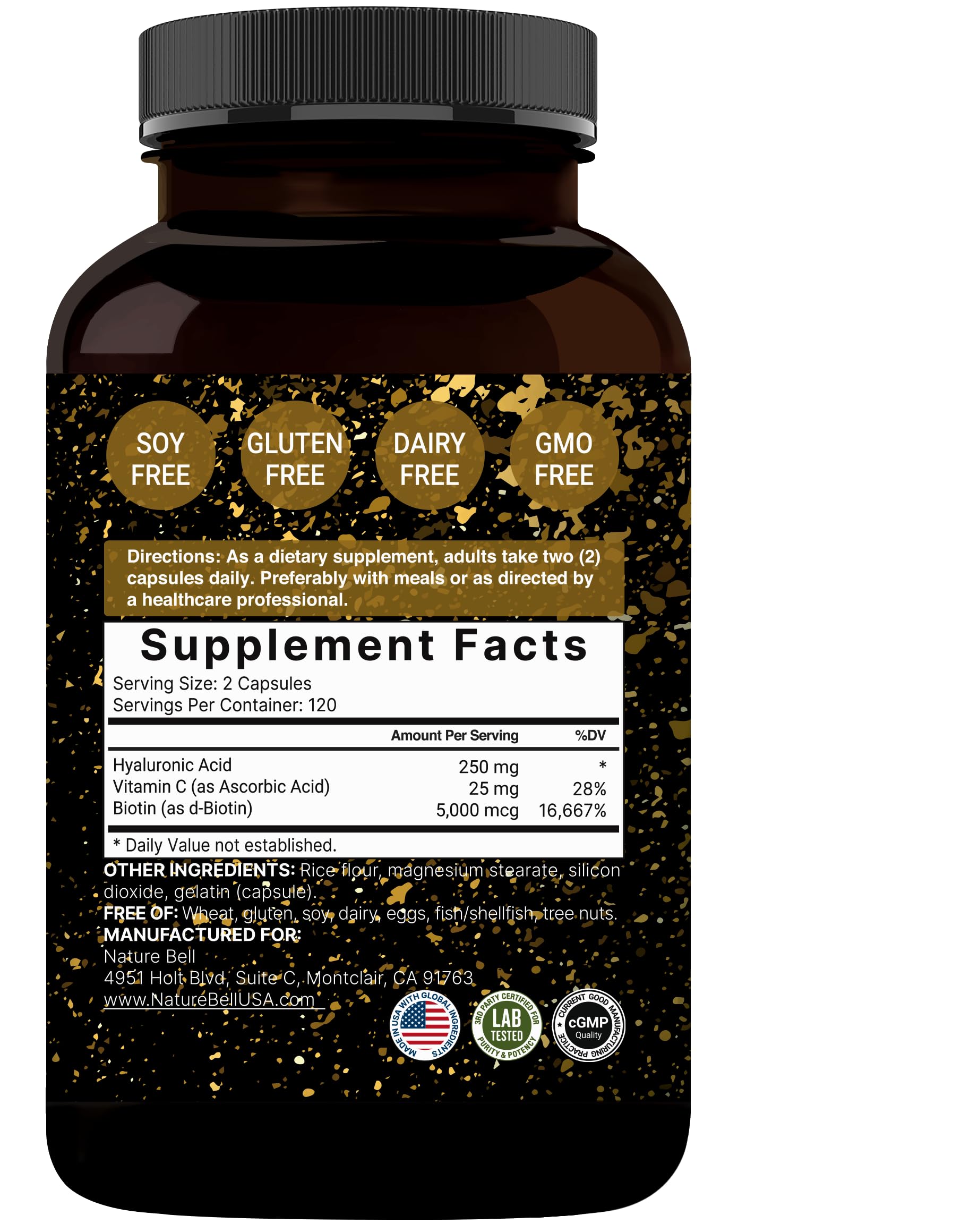 NatureBell Hyaluronic Acid Capsules opened bottle with capsules