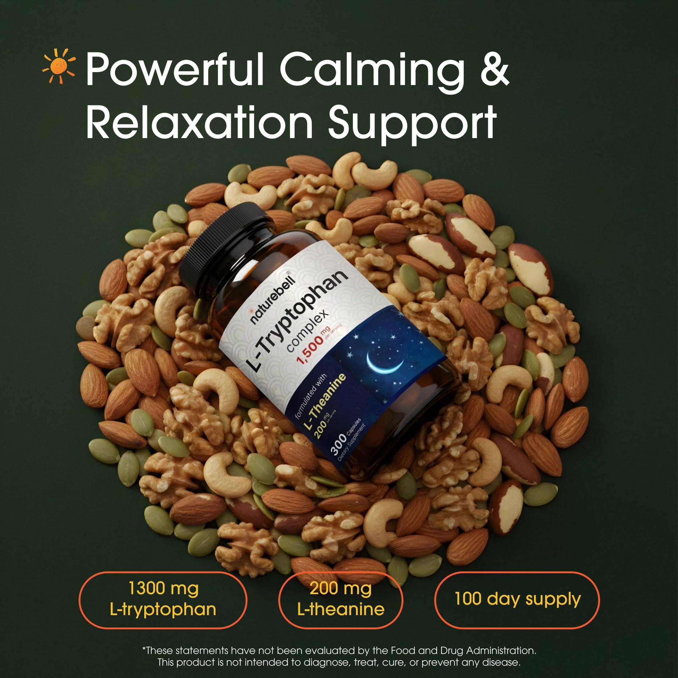 NatureBell L-Tryptophan Complex 300 Capsules side view