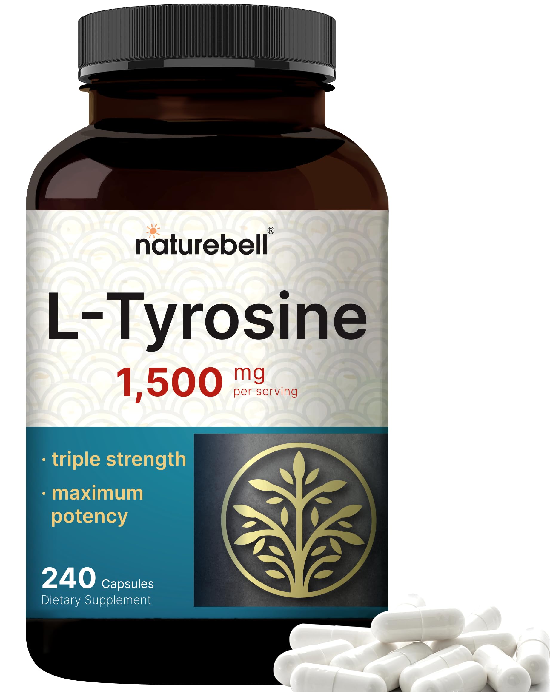 NatureBell L-Tyrosine 1500mg 240 capsules bottle front view