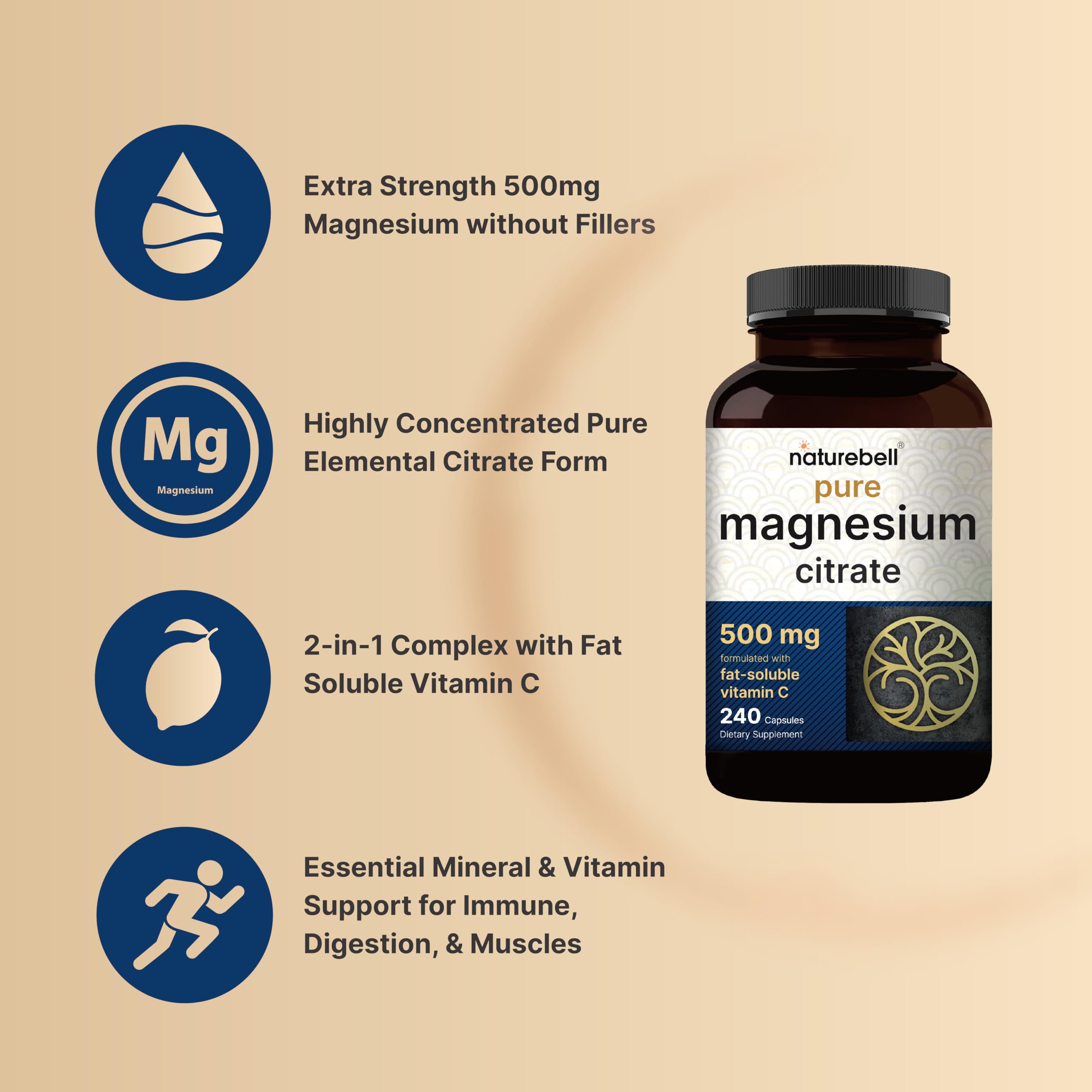 NatureBell Magnesium Citrate bottle side view