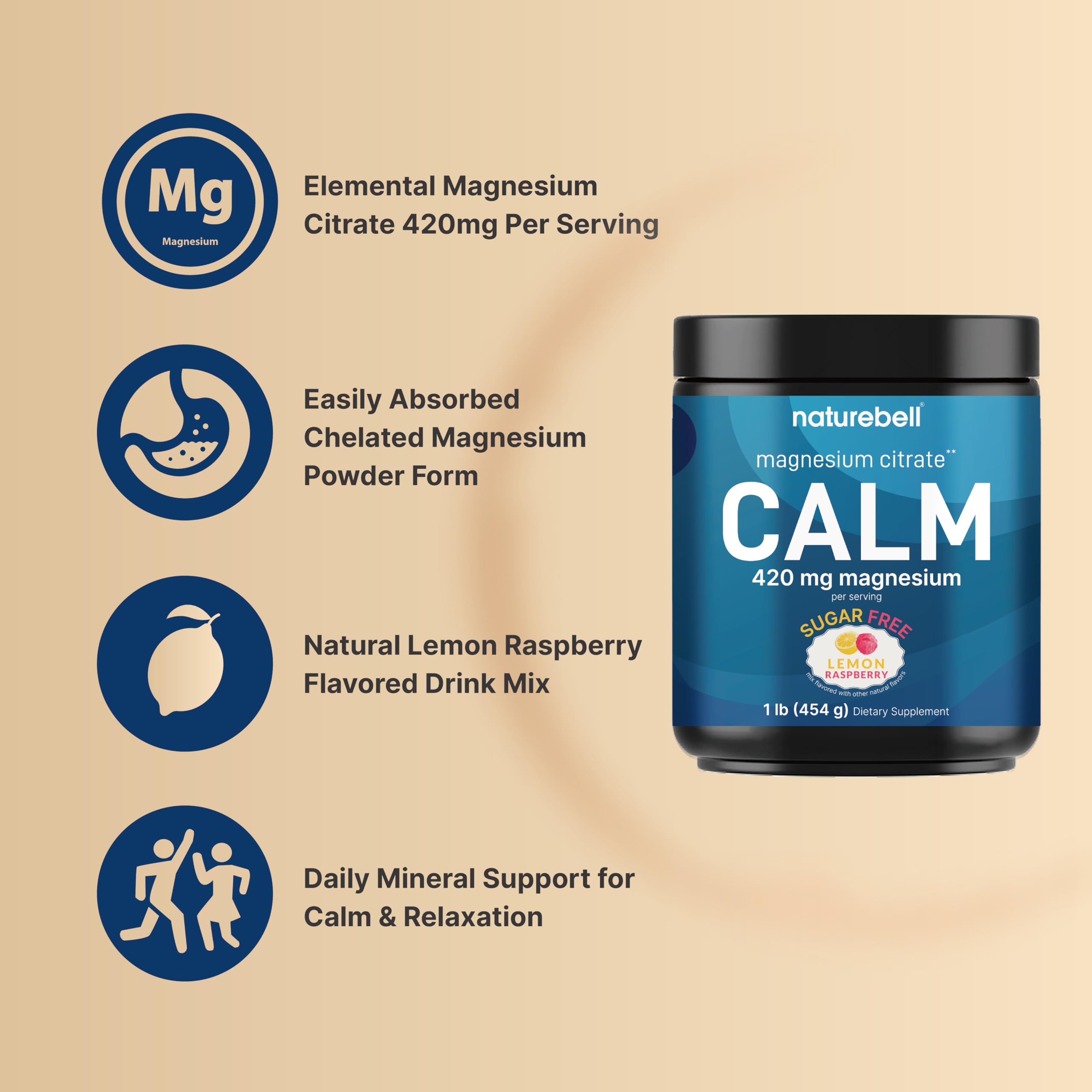 NatureBell Magnesium Citrate Powder lemon raspberry flavour