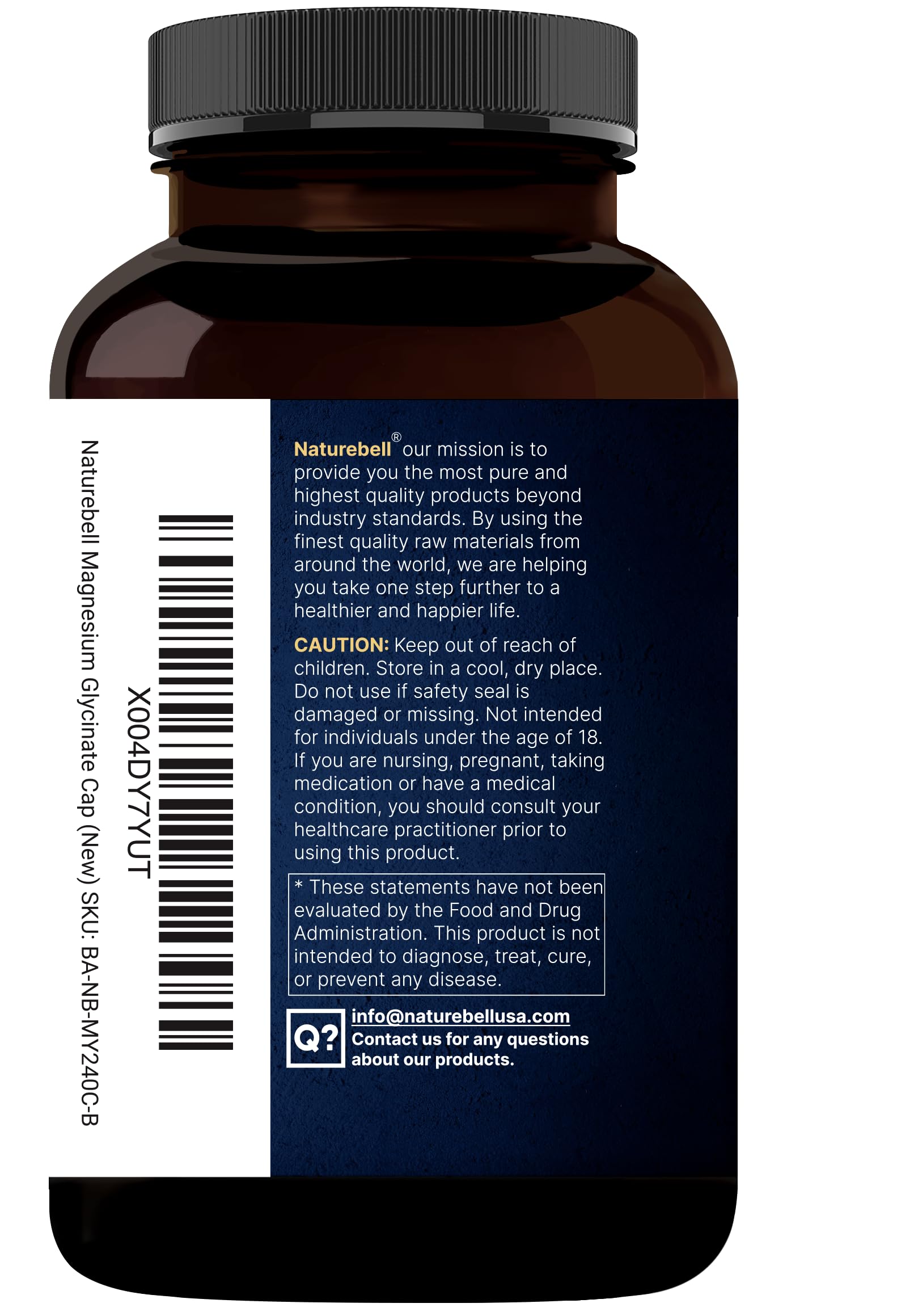 NatureBell Magnesium Glycinate 500mg bottle with a measuring spoon