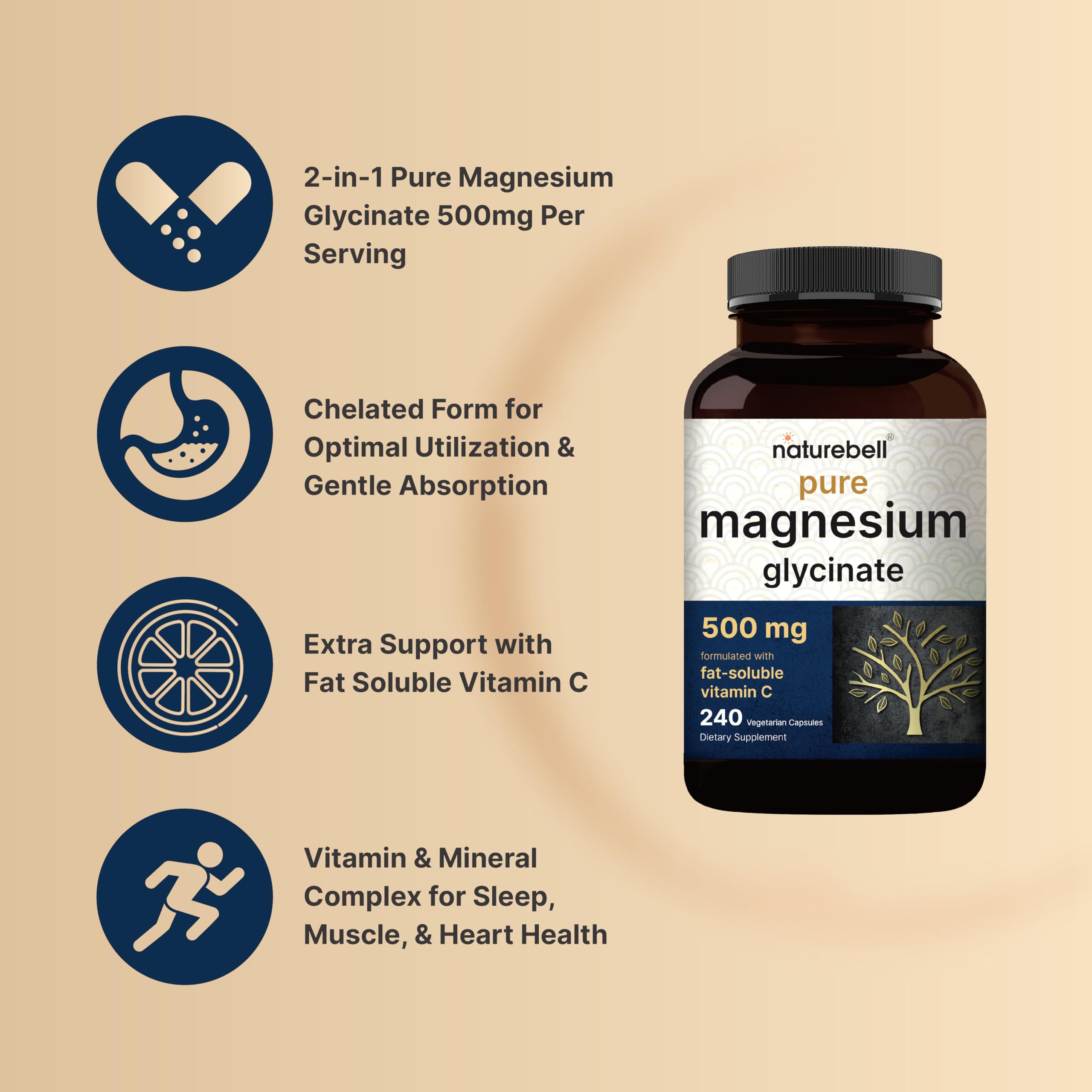 NatureBell Magnesium Glycinate 500mg side view of bottle