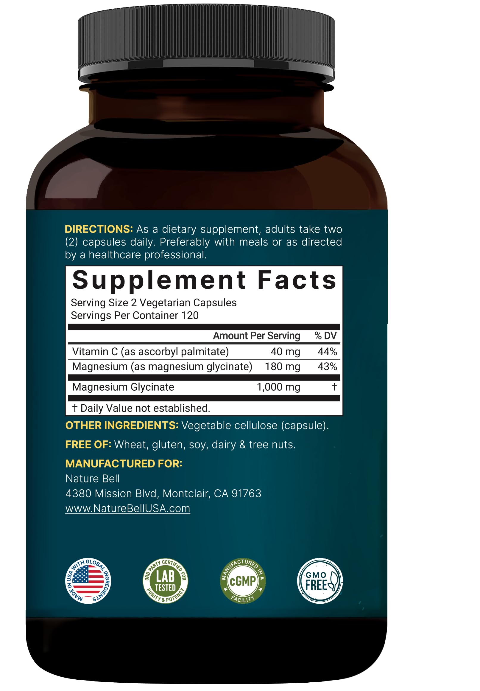 NatureBell Magnesium Glycinate bottle with a natural background