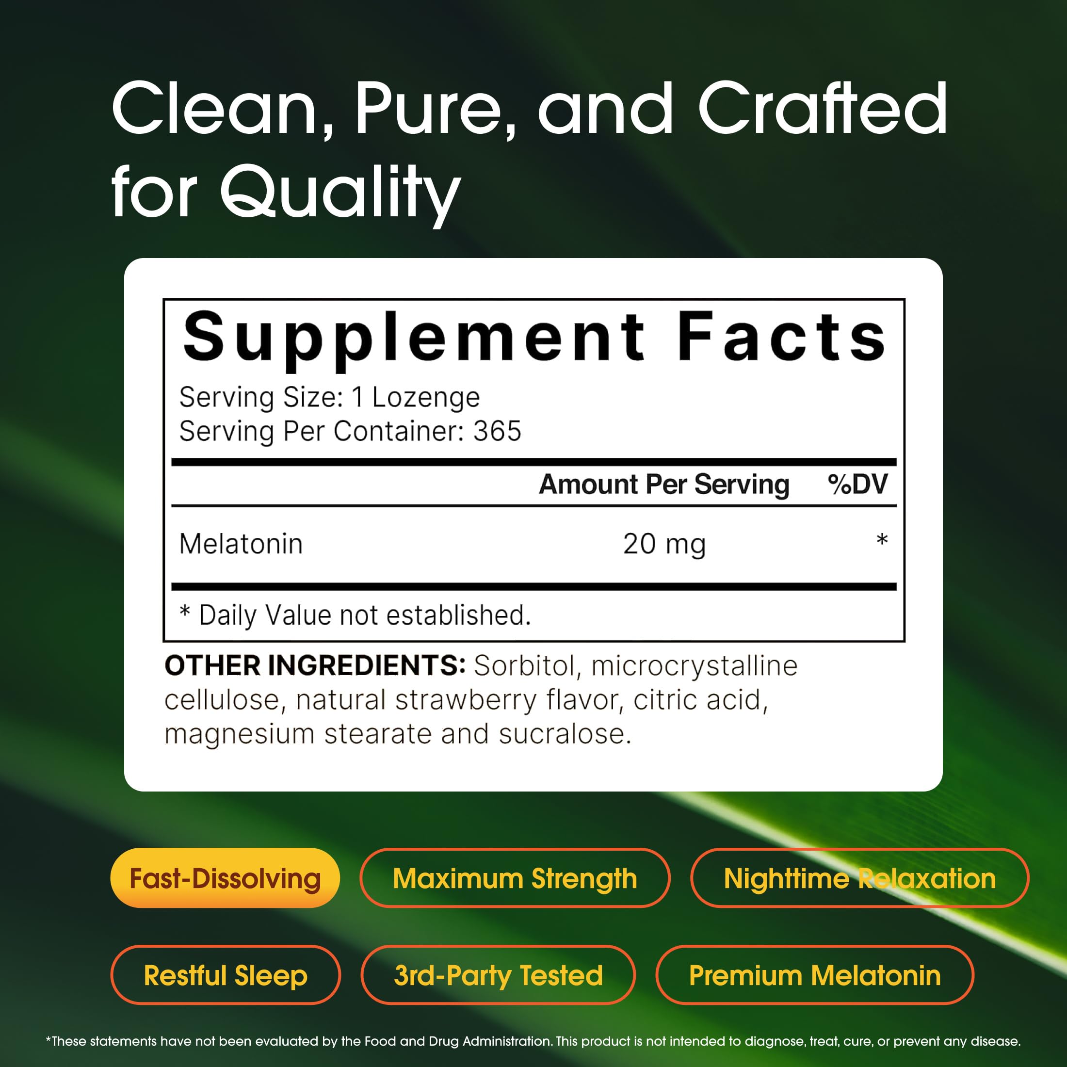 NatureBell Melatonin 20mg lozenge back label showing ingredients