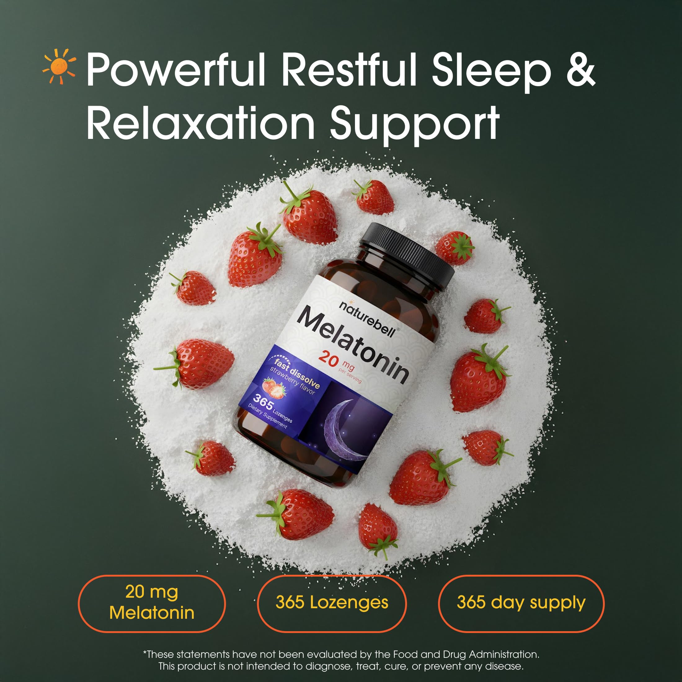 NatureBell Melatonin 20mg lozenge bottle side view