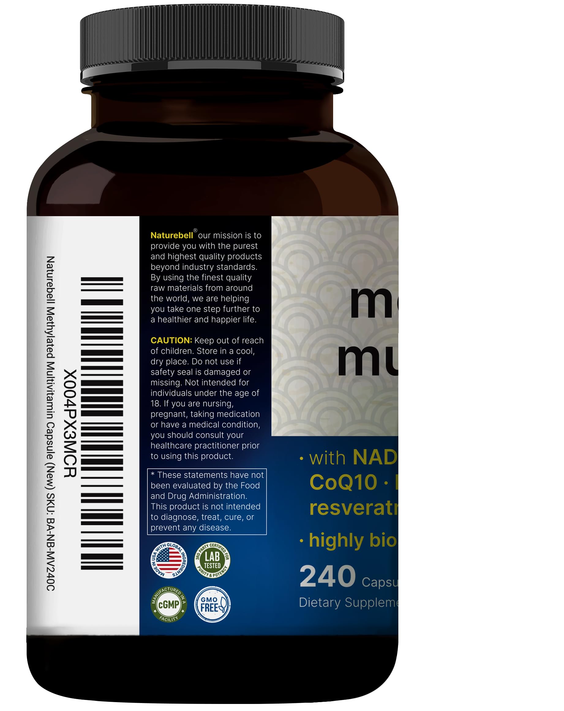 NatureBell Methylated Multivitamin 240 Capsules nutritional information