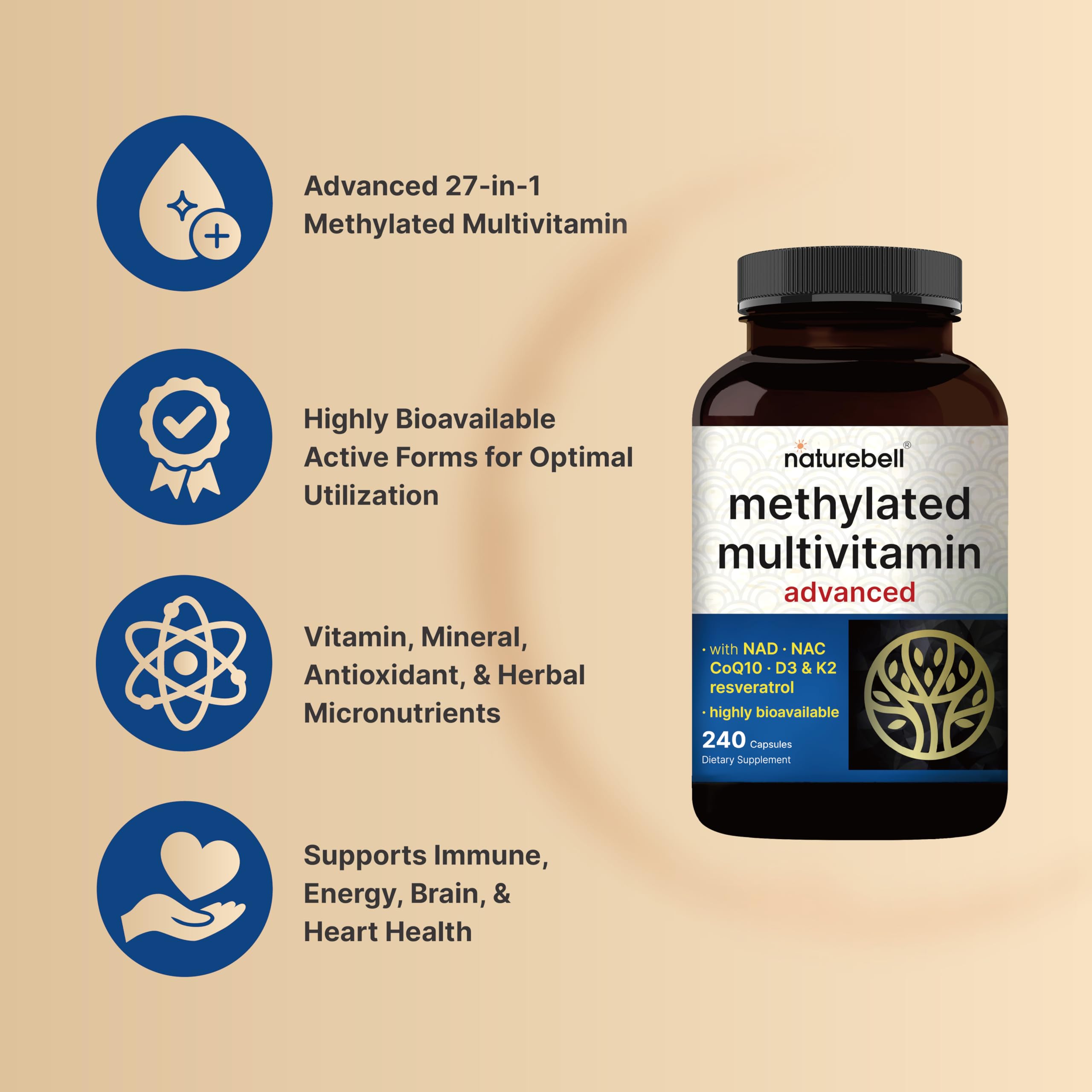NatureBell Methylated Multivitamin 240 Capsules packaging