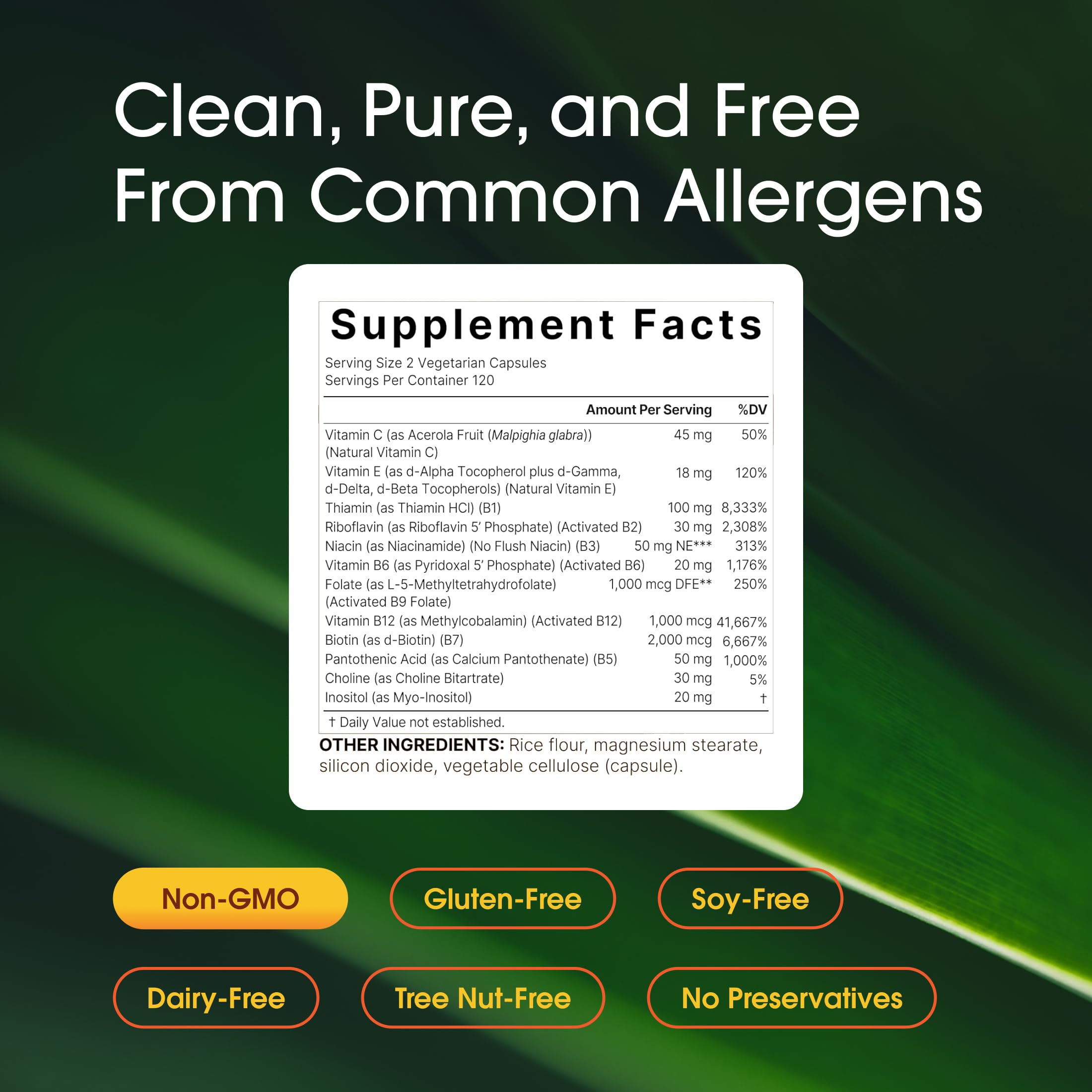 NatureBell Methylated Vitamin B Complex ingredients list on the back of the bottle