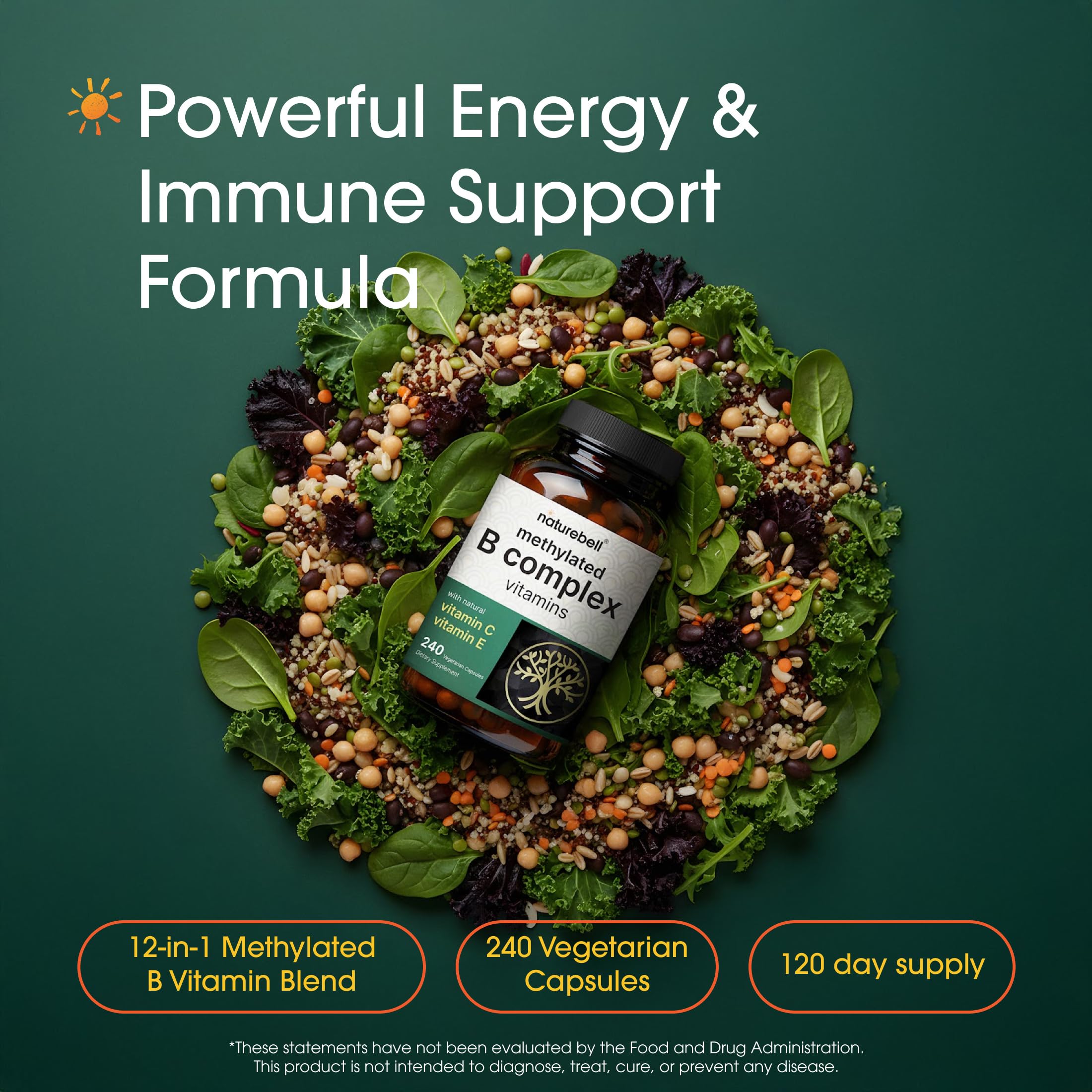 NatureBell Methylated Vitamin B Complex side view showing capsule details