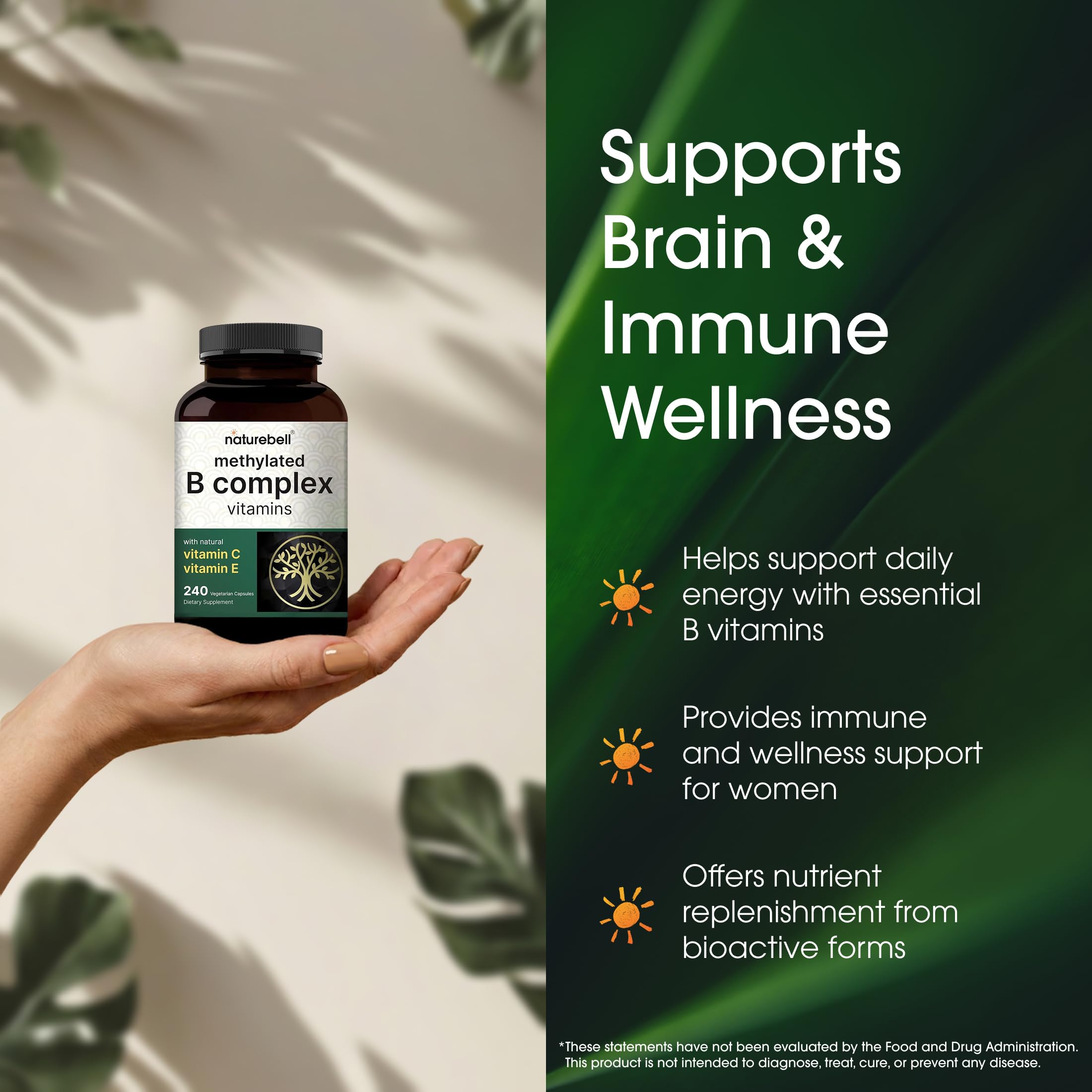 NatureBell Methylated Vitamin B Complex with a measuring spoon for dosage