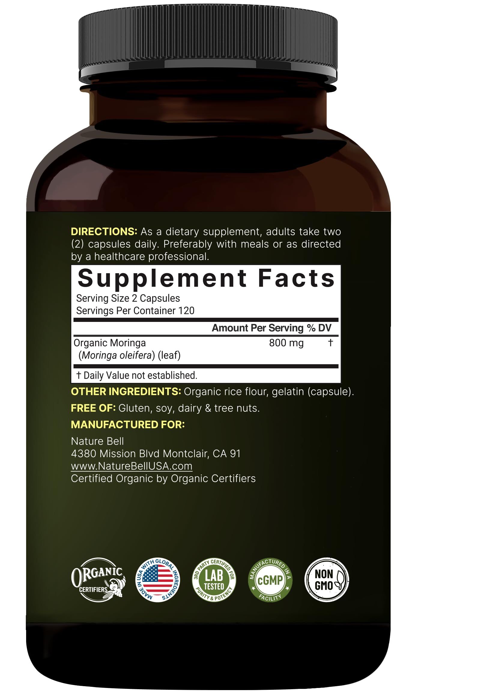 NatureBell Moringa Extract 800mg capsules packaging details