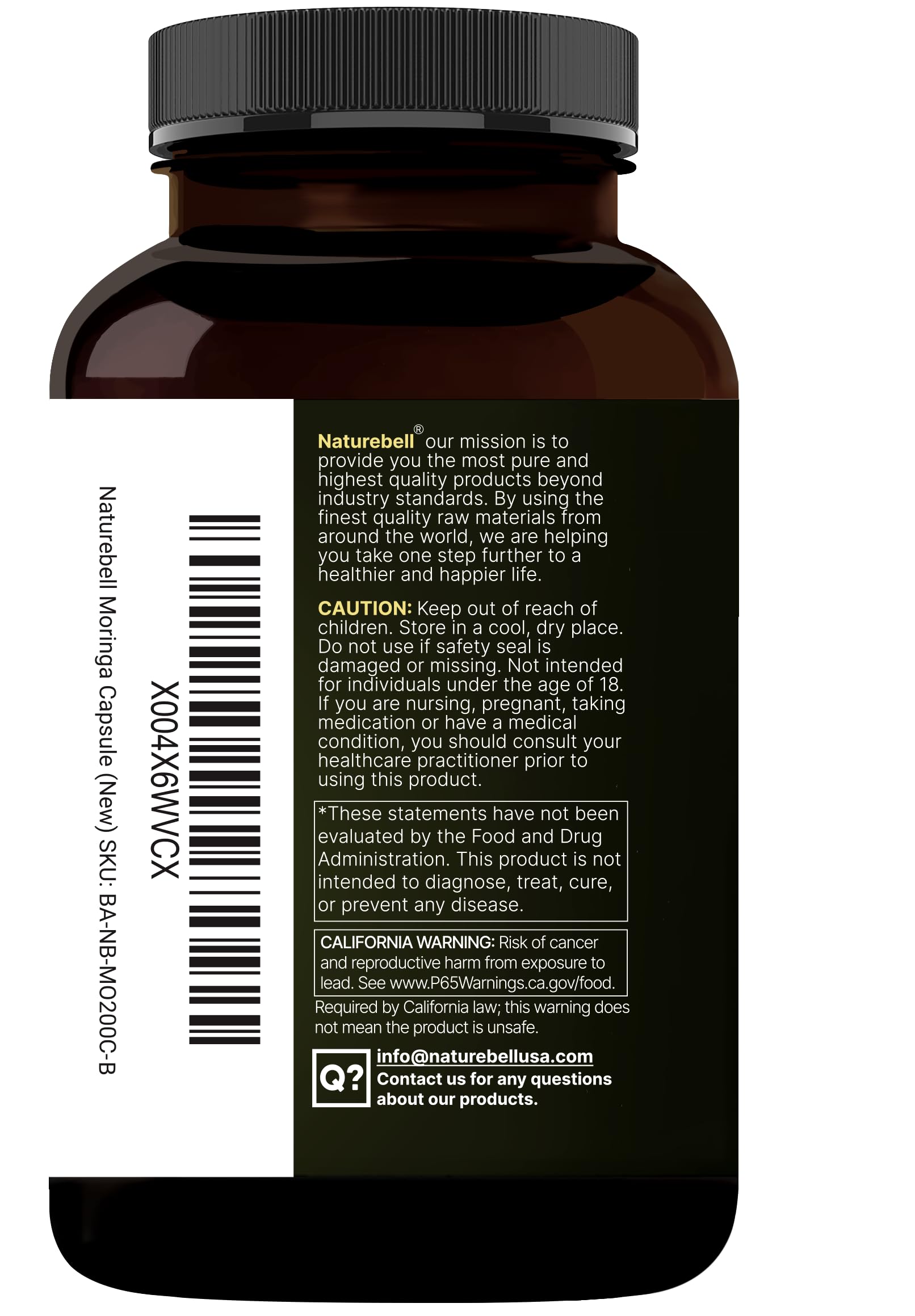 NatureBell Moringa Extract 800mg capsules with other supplements