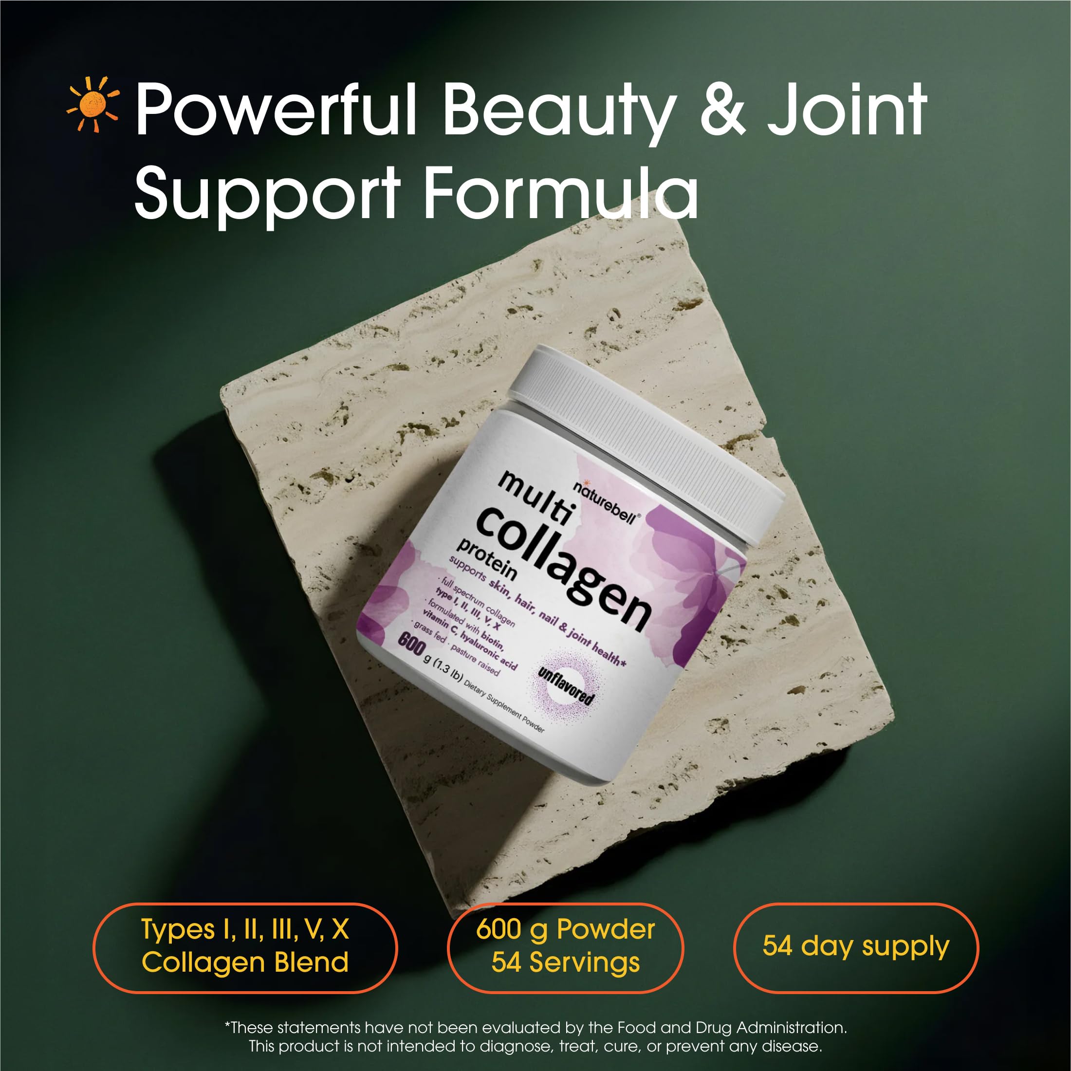 NatureBell Multi Collagen Protein Powder side view showing nutritional information