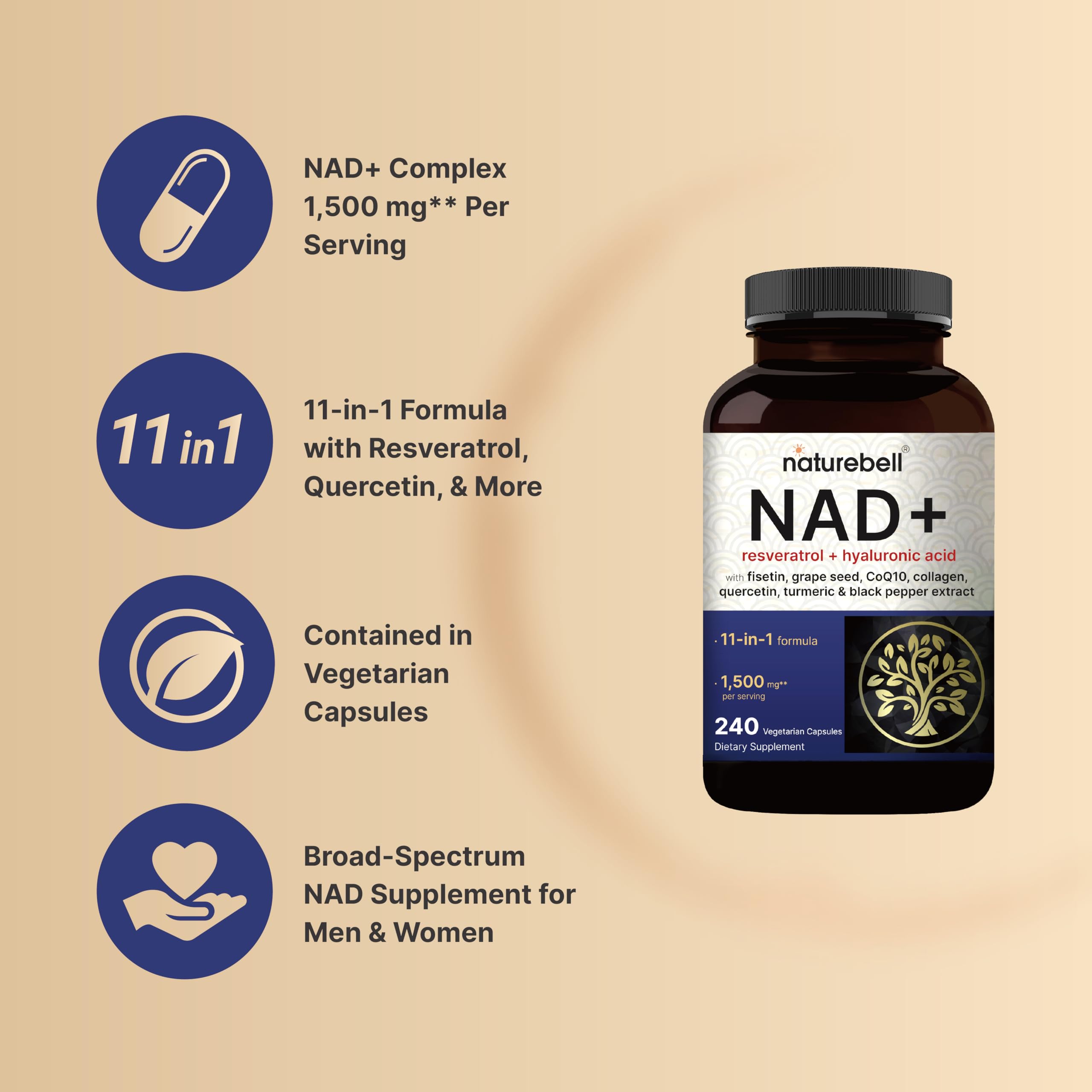 NatureBell NAD+ Complex Resveratrol Capsules bottle with label