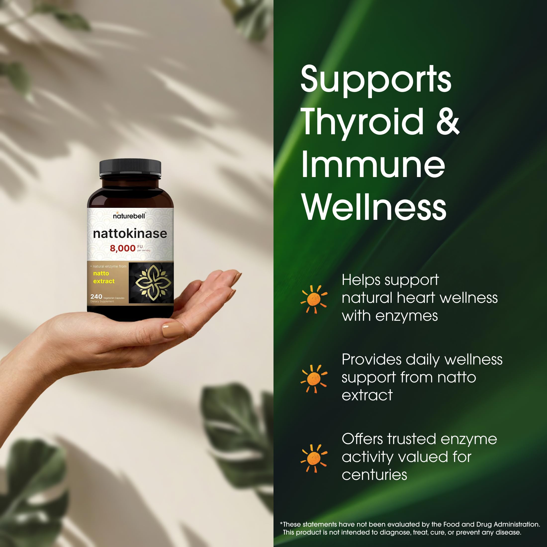 NatureBell Nattokinase 400mg capsules with measuring spoon