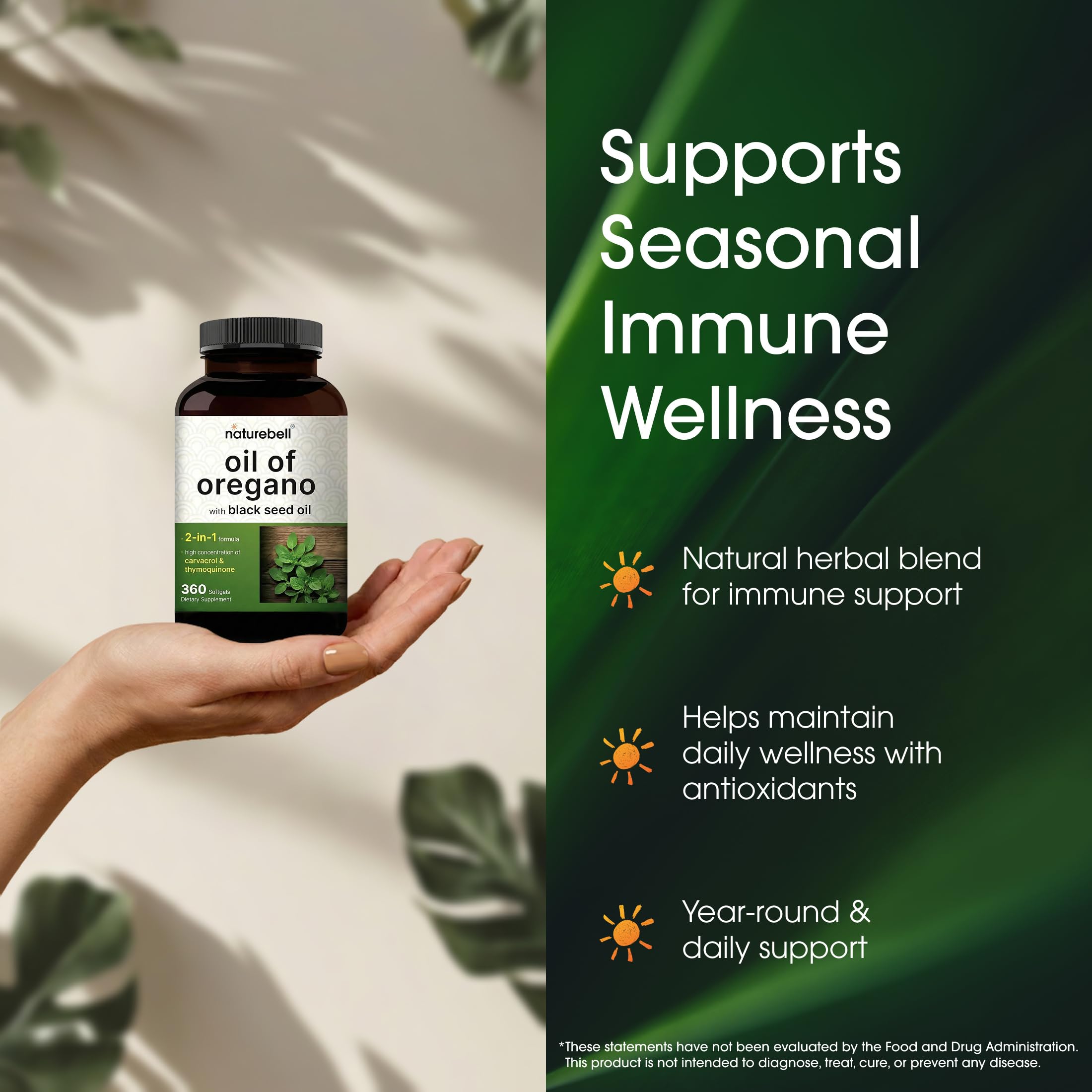 NatureBell Oil of Oregano with Black Seed Oil softgel close-up