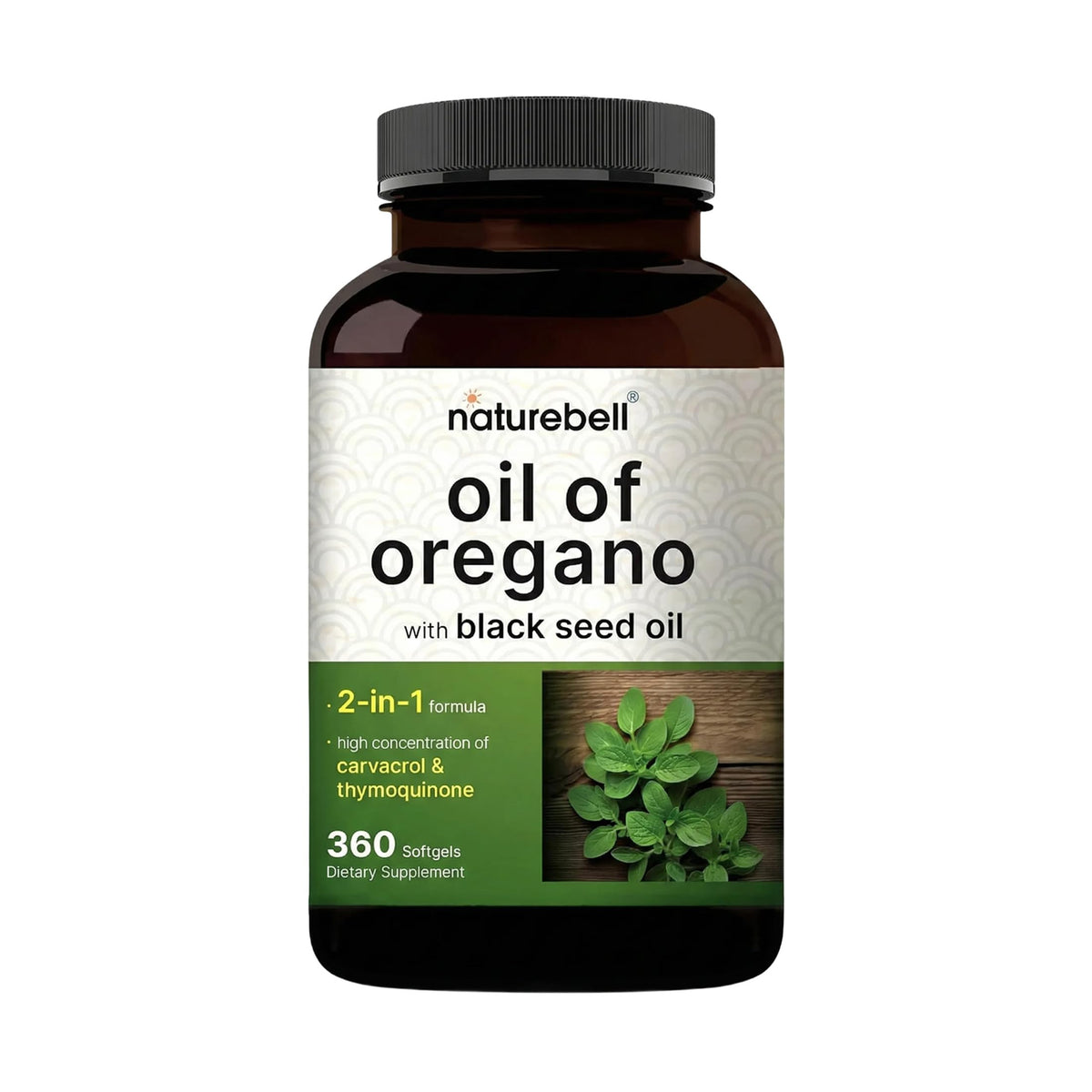 NatureBell Oil of Oregano with Black Seed Oil softgel front view
