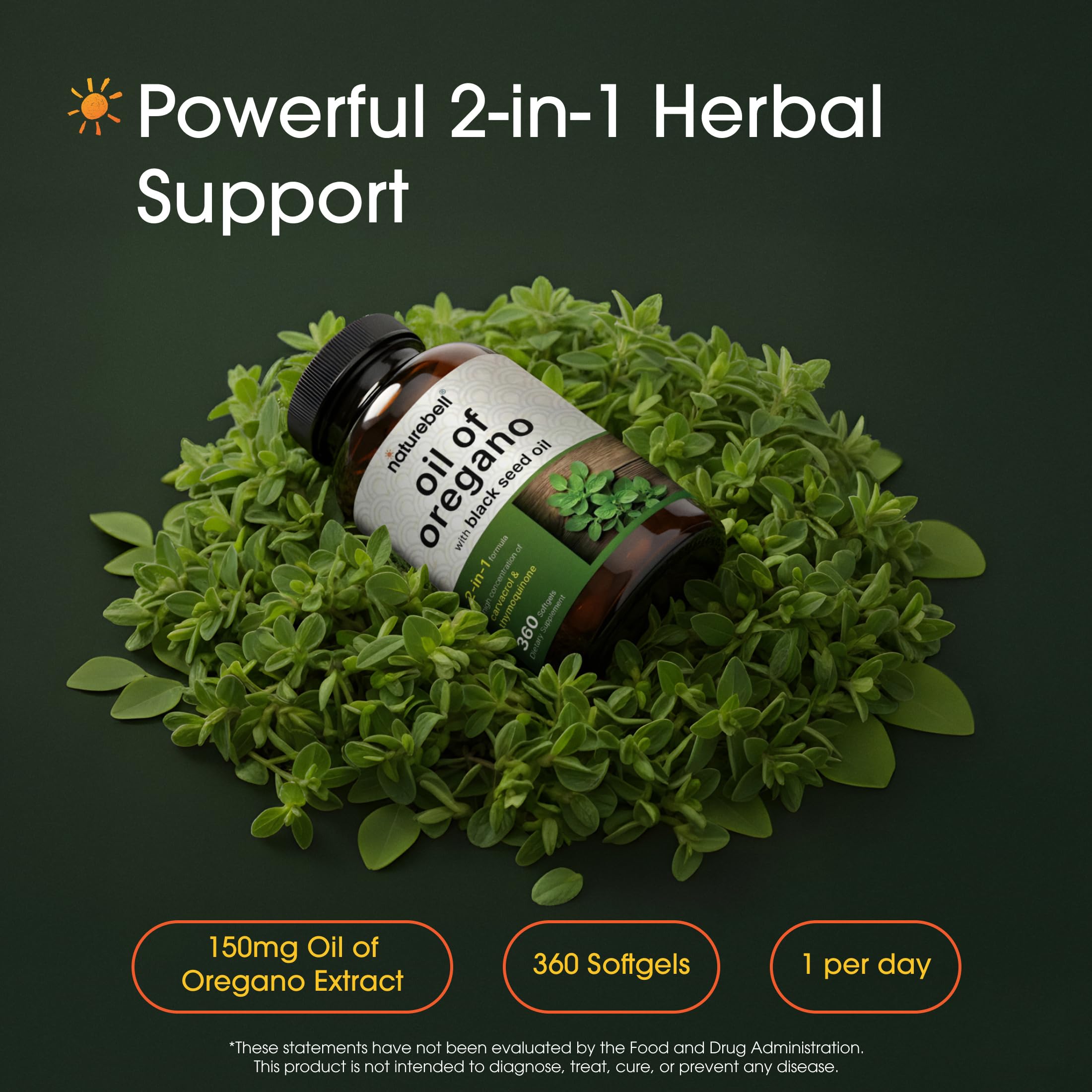 NatureBell Oil of Oregano with Black Seed Oil softgel side view