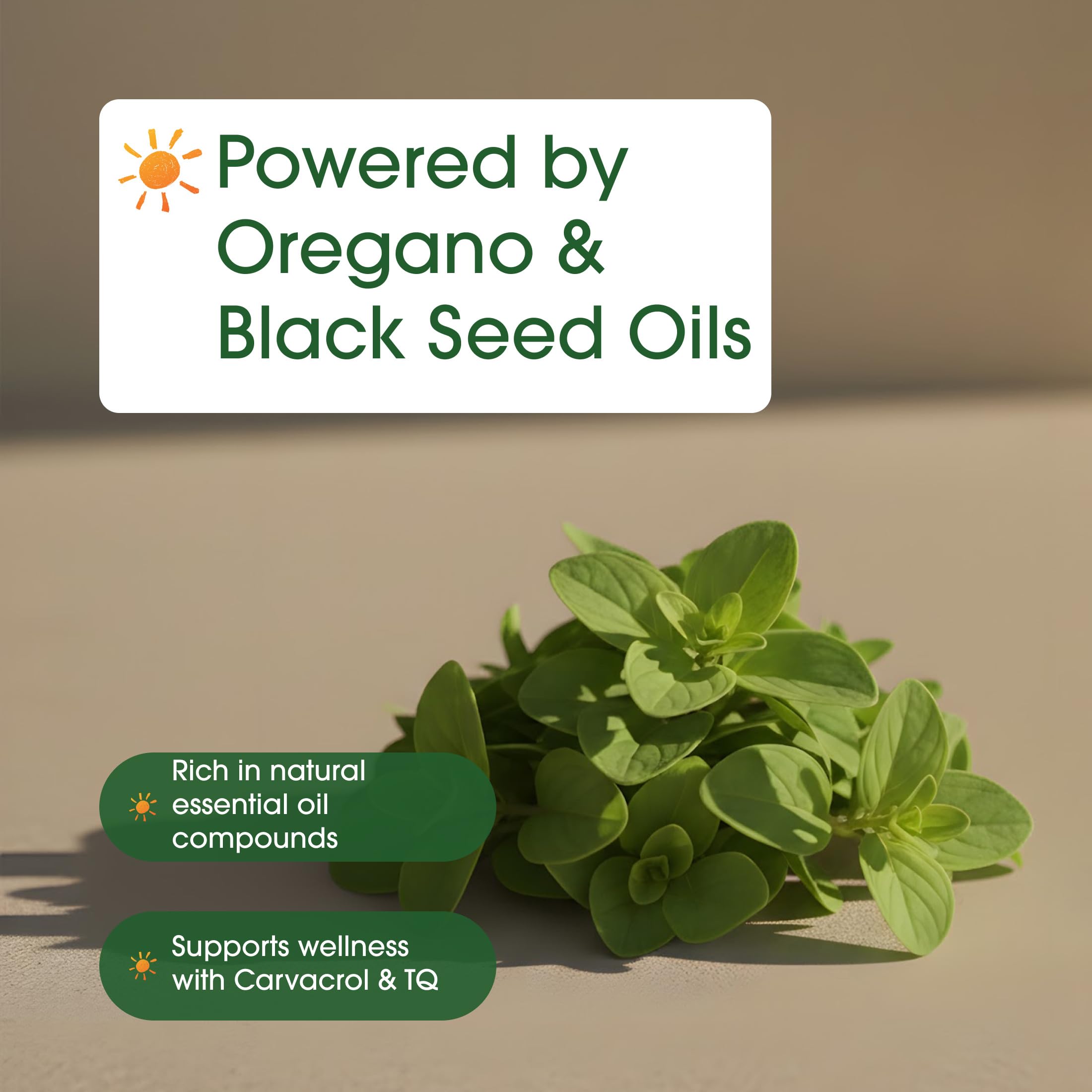 NatureBell Oil of Oregano with Black Seed Oil softgel with a measuring spoon
