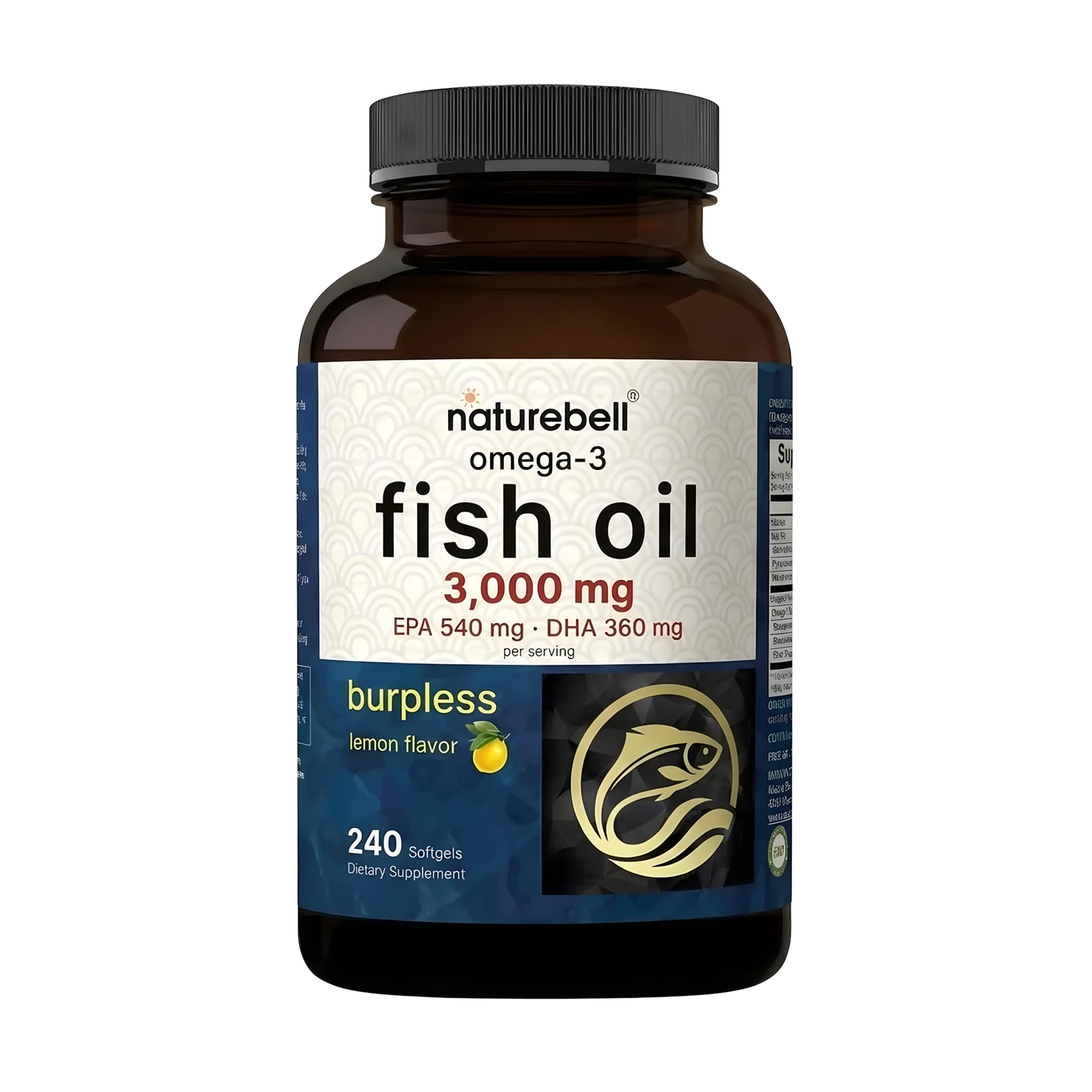 NatureBell Omega-3 Fish Oil 3000mg softgels front view