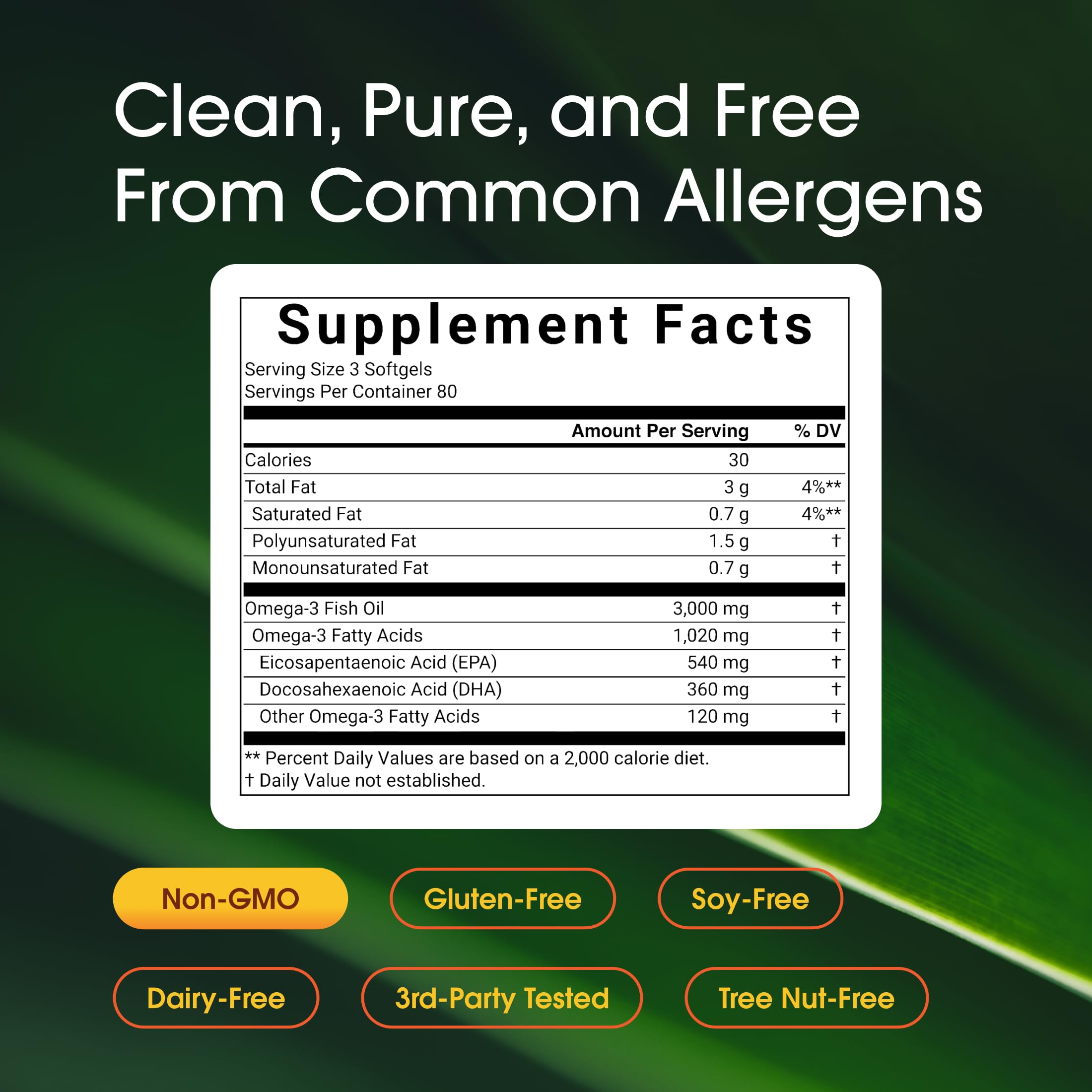 NatureBell Omega-3 Fish Oil 3000mg softgels side view