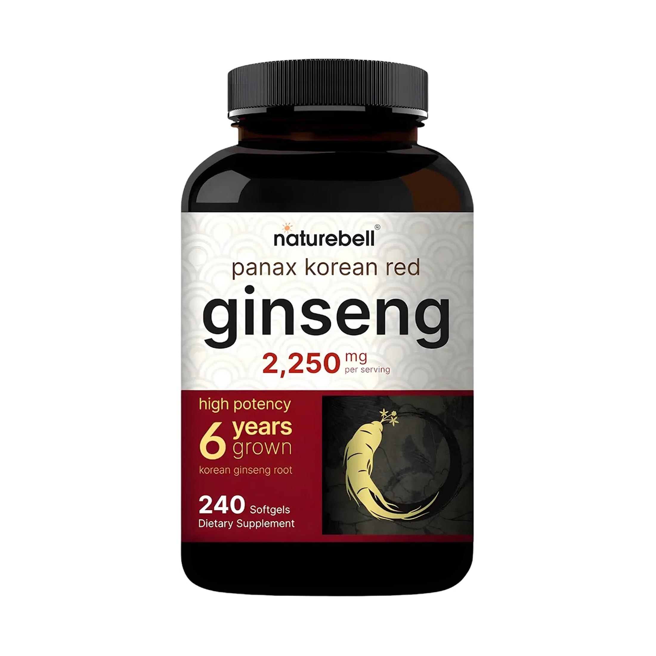 NatureBell Panax Korean Red Ginseng 240 softgels front view
