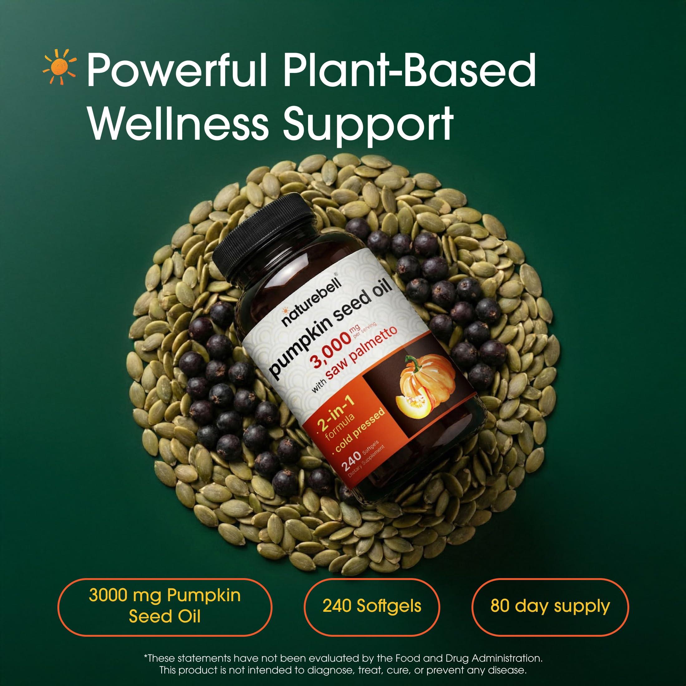 NatureBell Pumpkin Seed Oil with Saw Palmetto softgel close-up