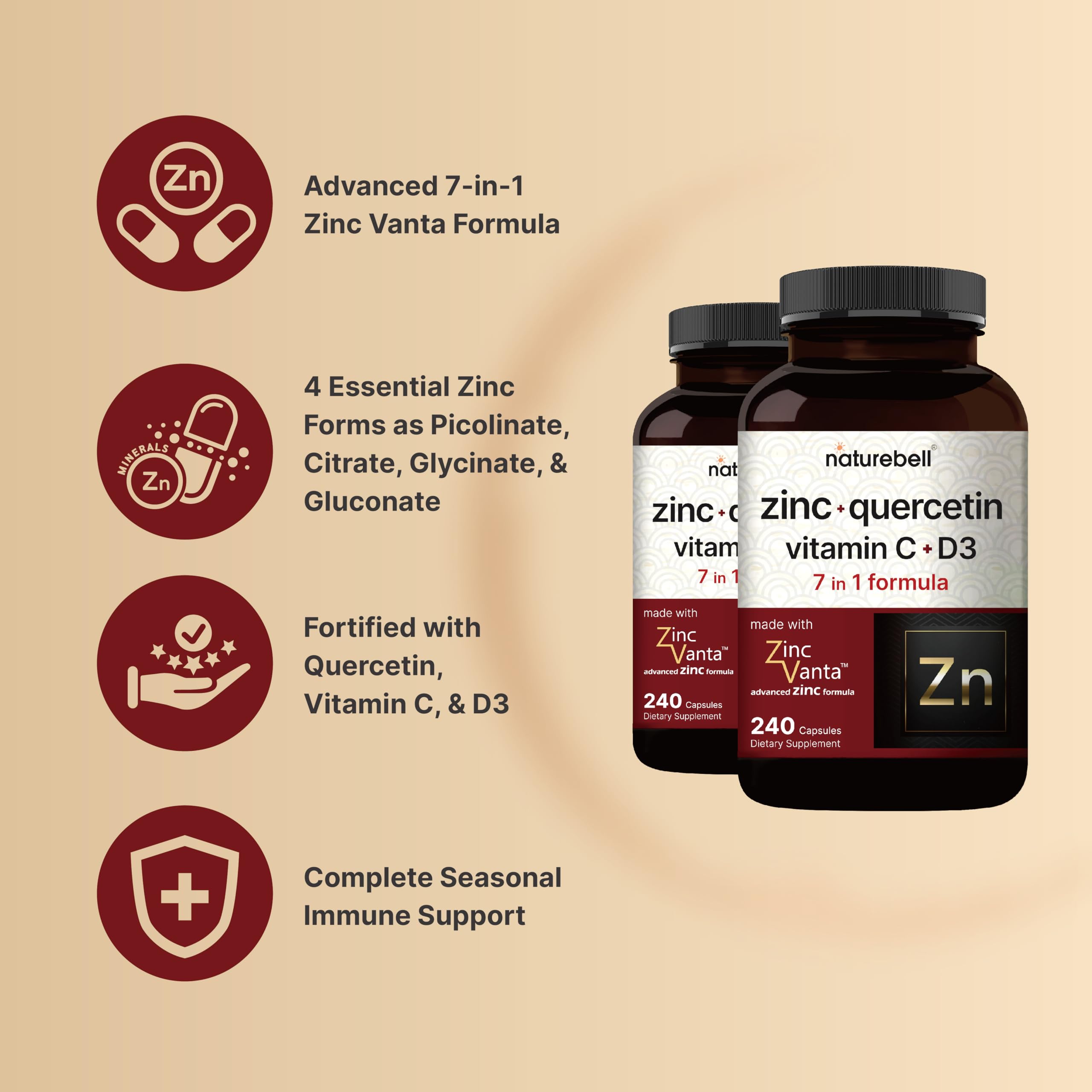 NatureBell Quercetin Zinc Vanta capsules close-up