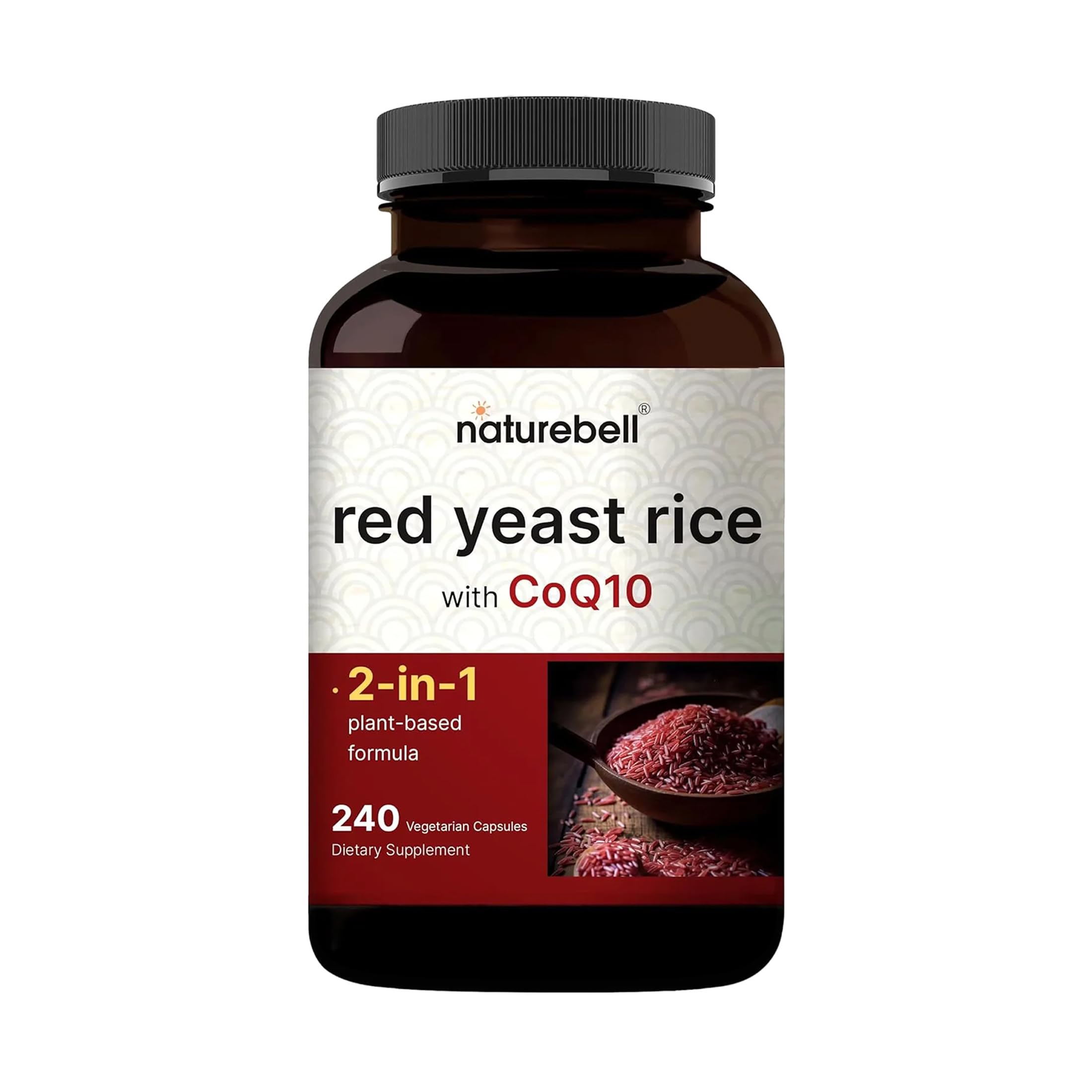 NatureBell Red Yeast Rice 600mg with CoQ10 capsule bottle front view