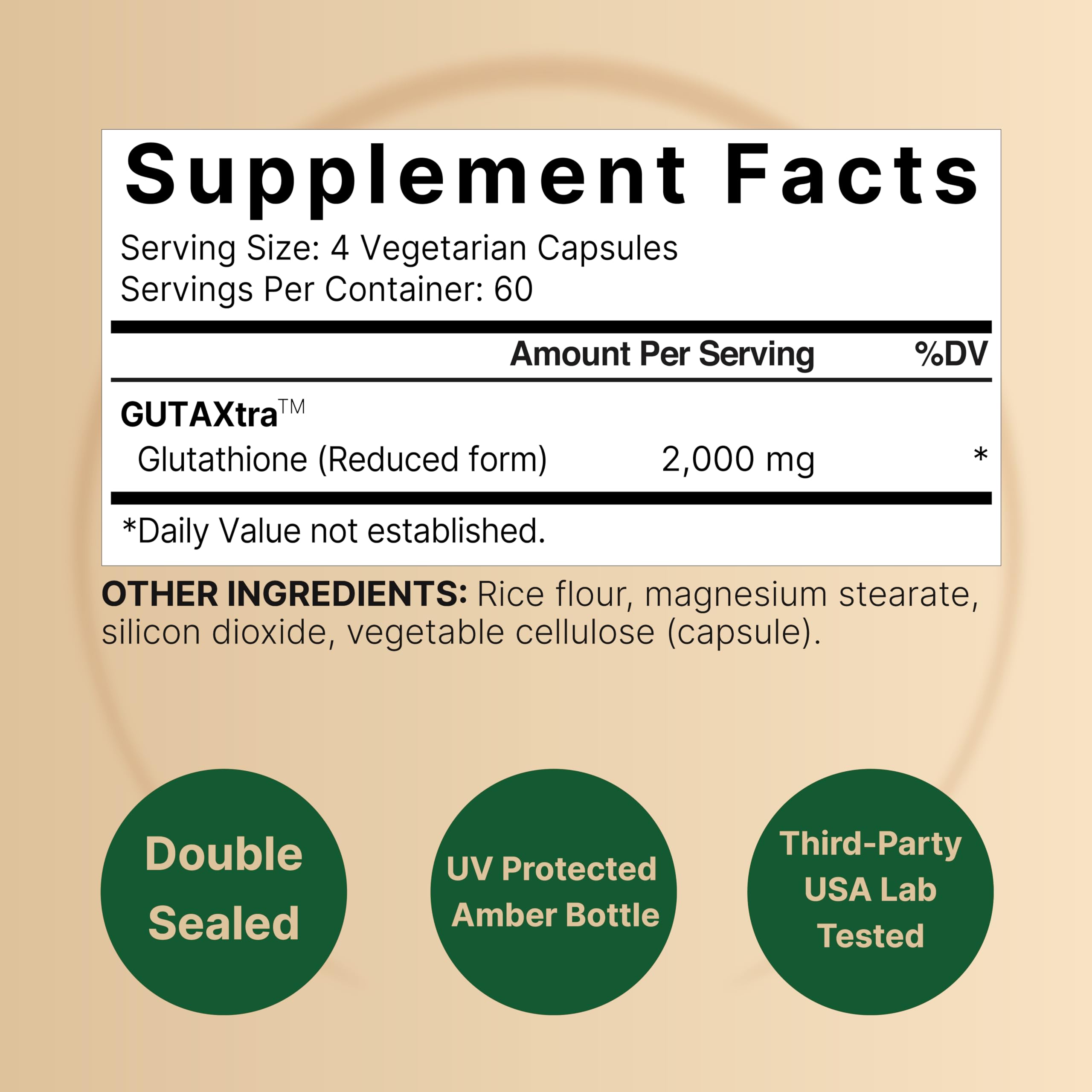 NatureBell Reduced Glutathione 240 veggie capsules side view