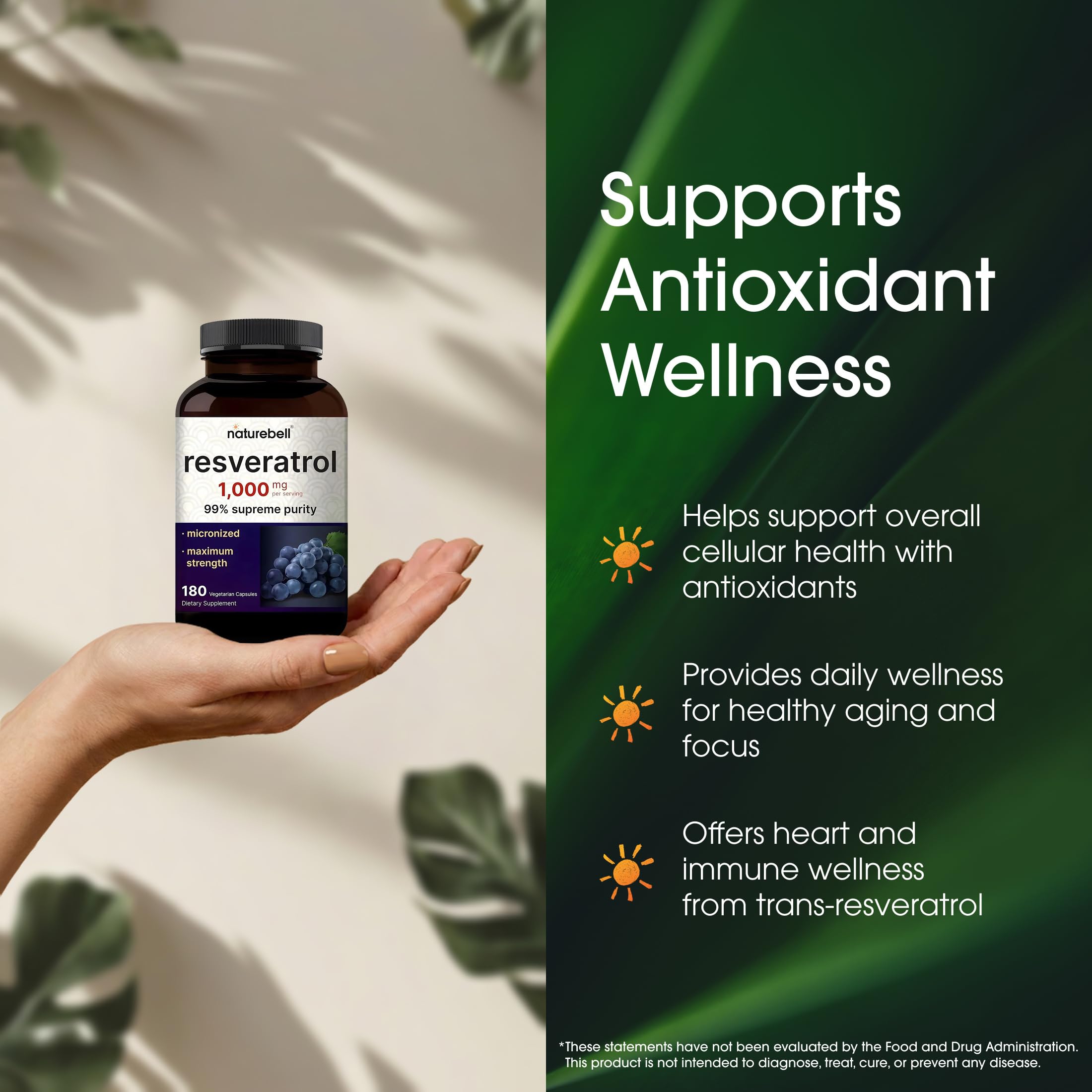 NatureBell Resveratrol 1000mg vegetarian capsules with ingredients