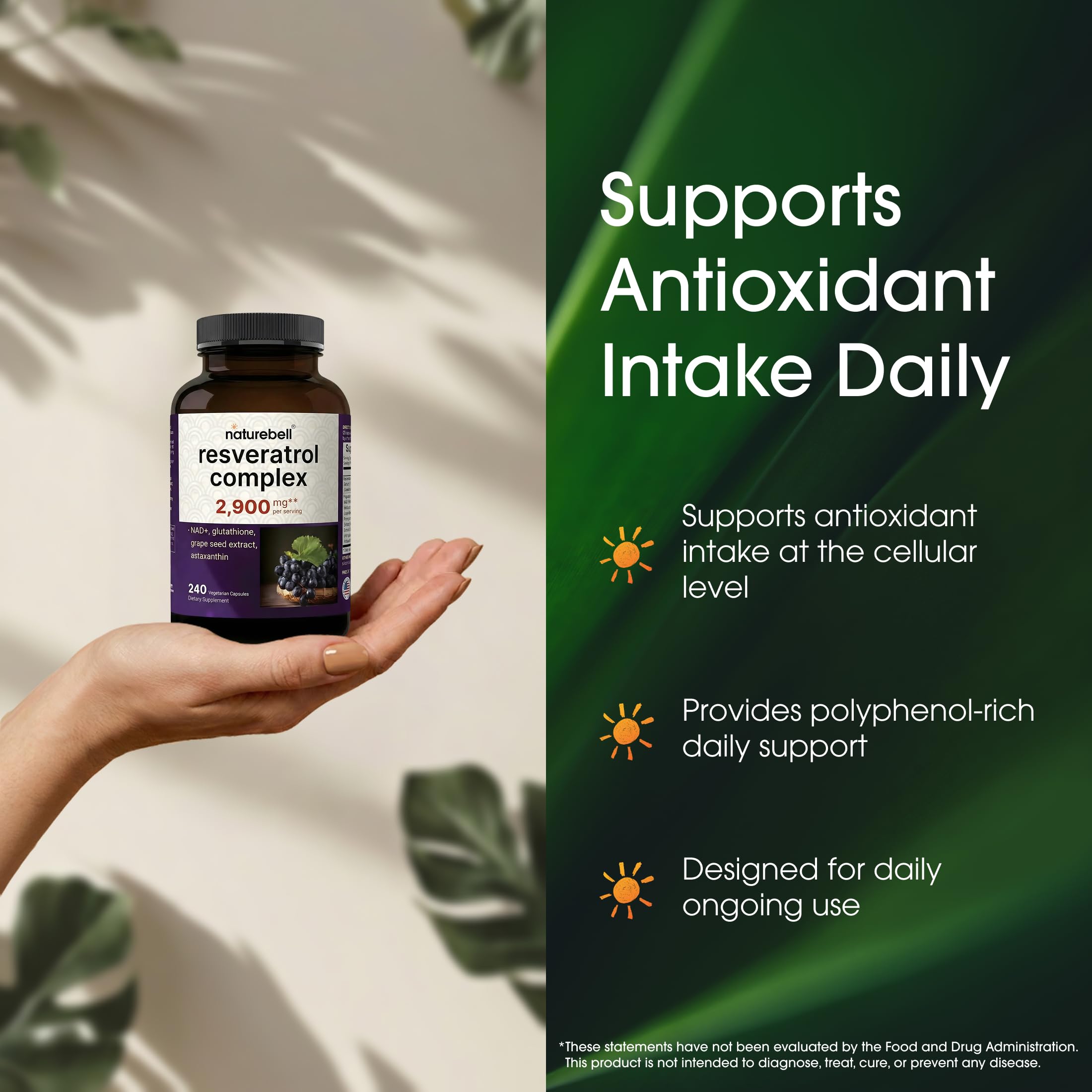 NatureBell Resveratrol Complex 500mg vegetarian capsules close-up