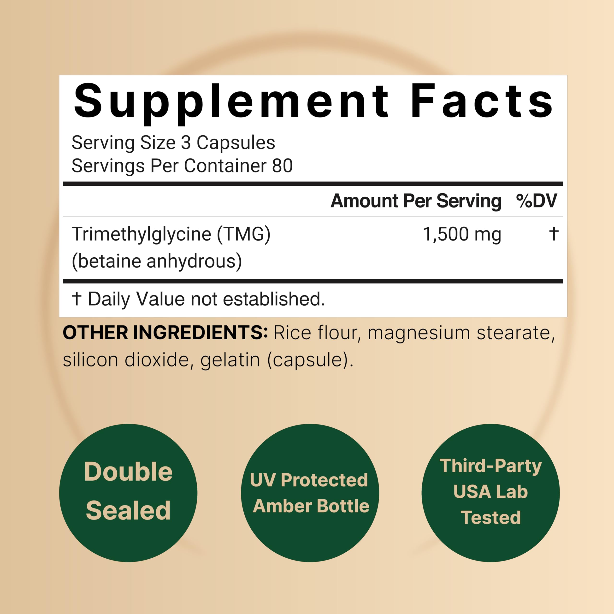 NatureBell TMG Capsules 1500mg side view with label