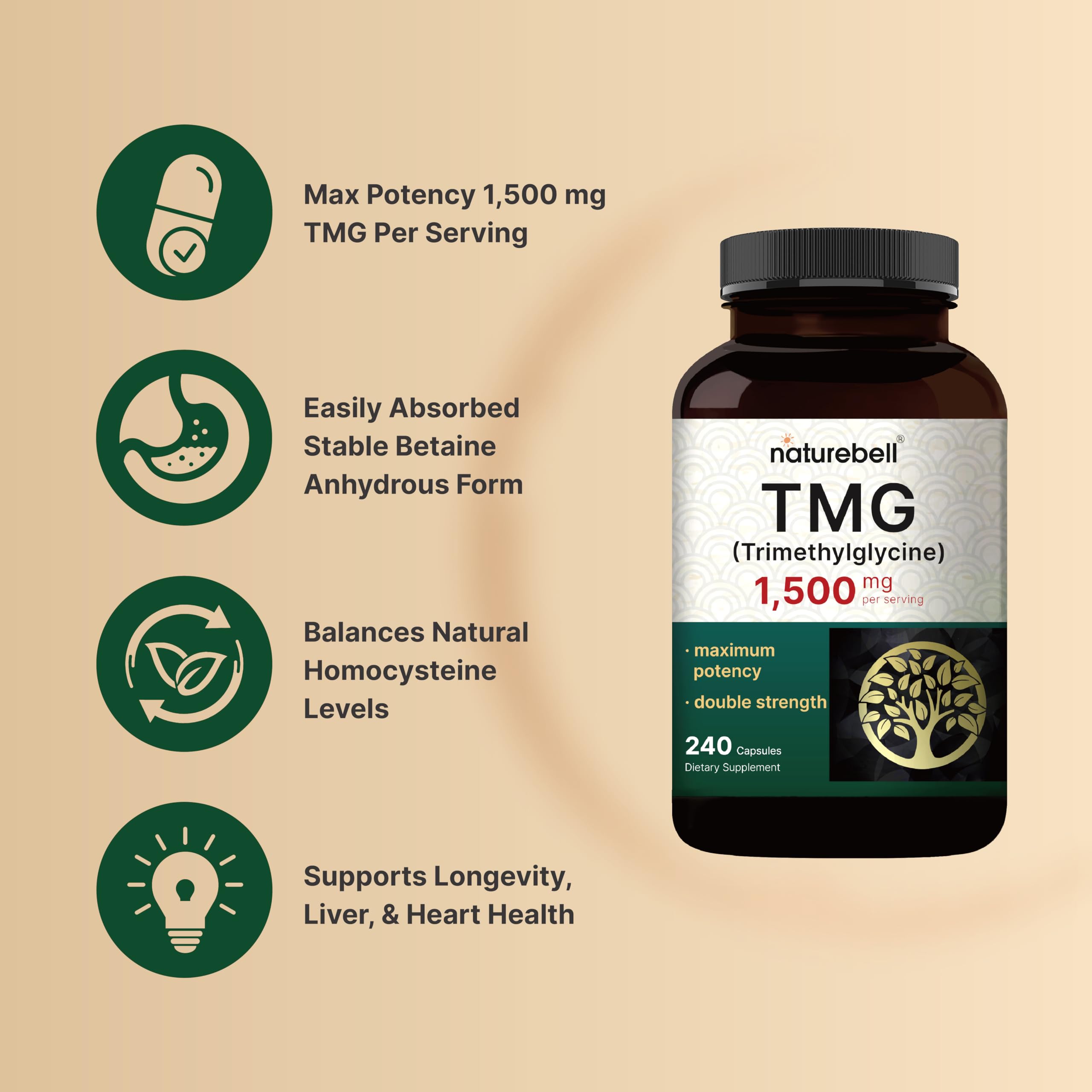 NatureBell TMG Capsules 240 count bottle back view