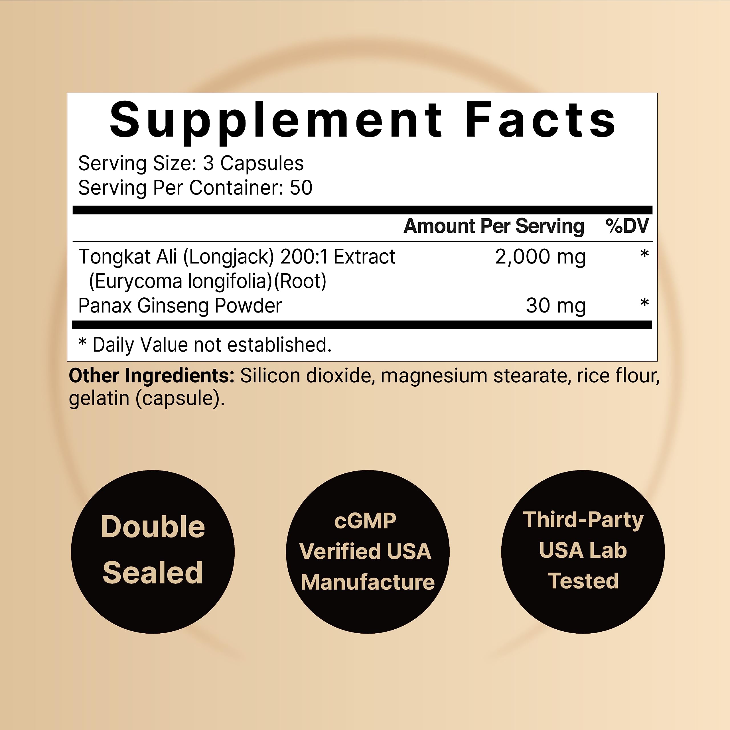 NatureBell Tongkat Ali & Panax Ginseng capsules showing serving size