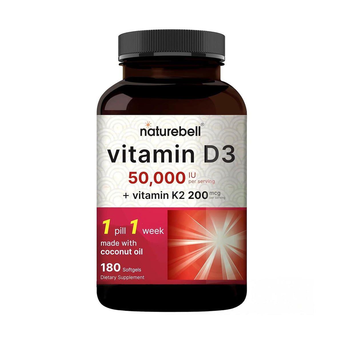 NatureBell Vitamin D3 & K2 Softgels 50,000 IU front view