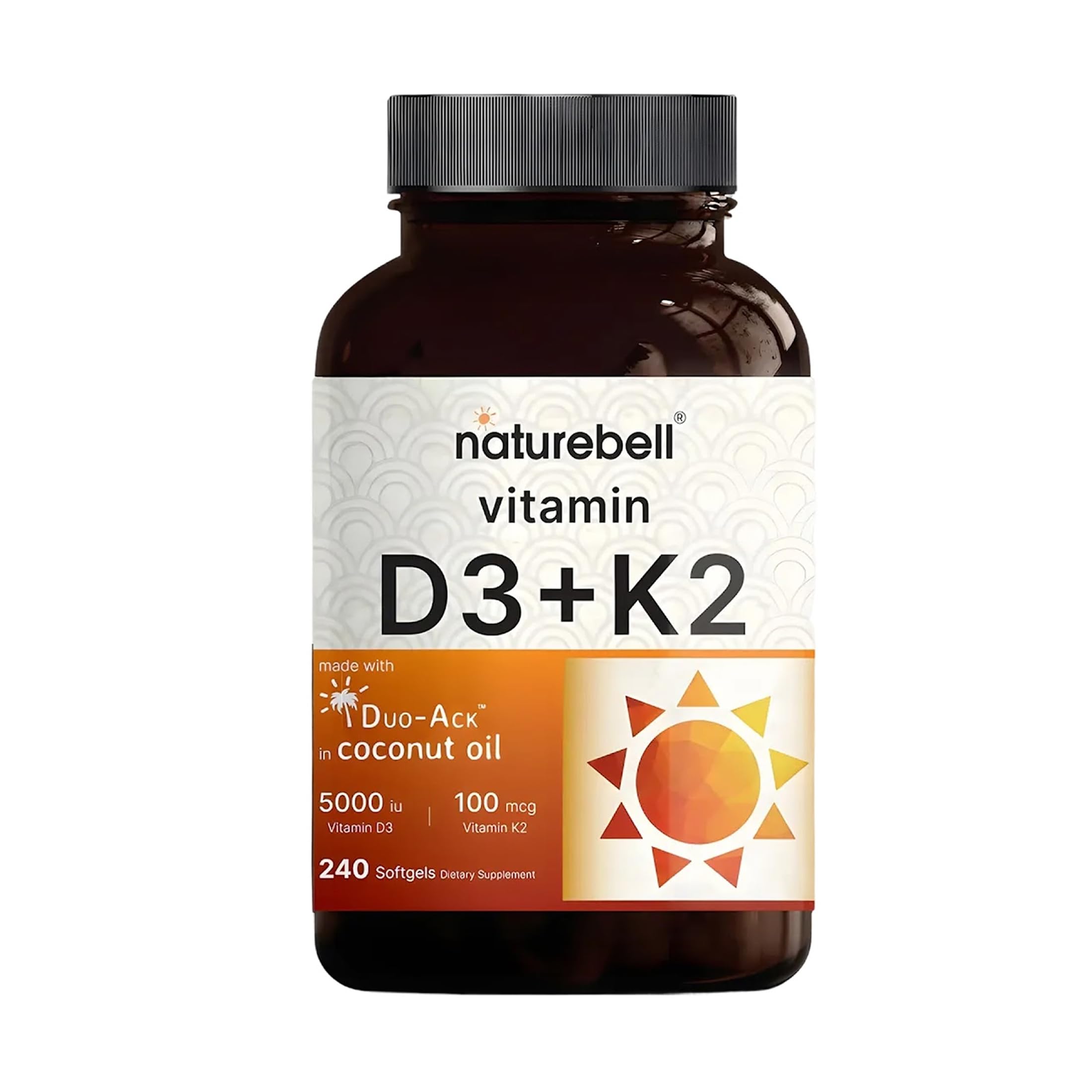 NatureBell Vitamin D3 K2 Softgels 5000 IU front view