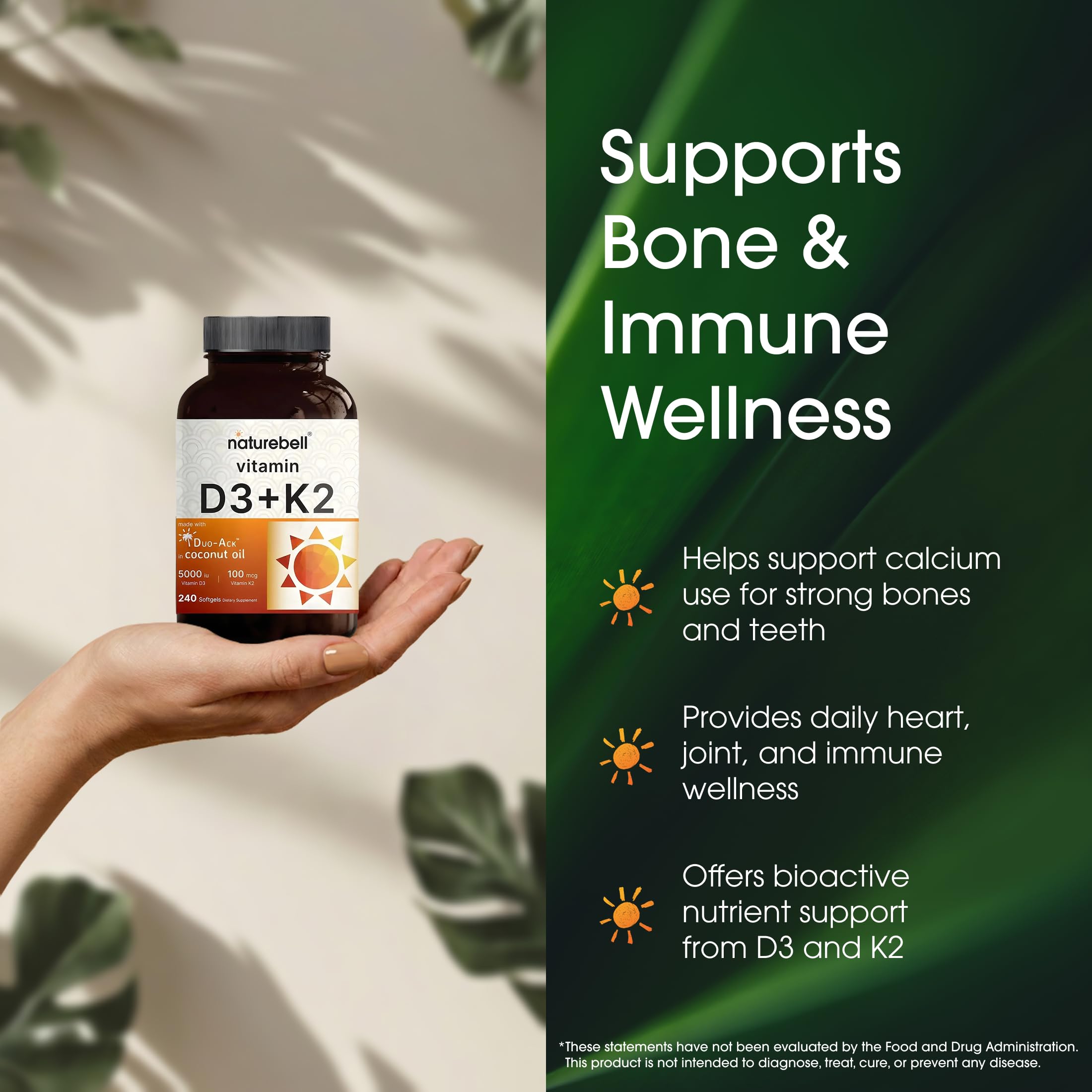 NatureBell Vitamin D3 K2 Softgels 5000 IU softgel close-up