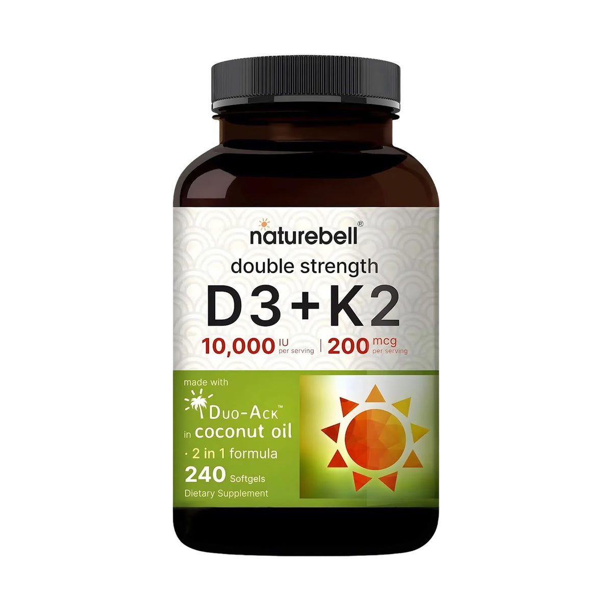 NatureBell Vitamin D3 + K2 Softgels front view