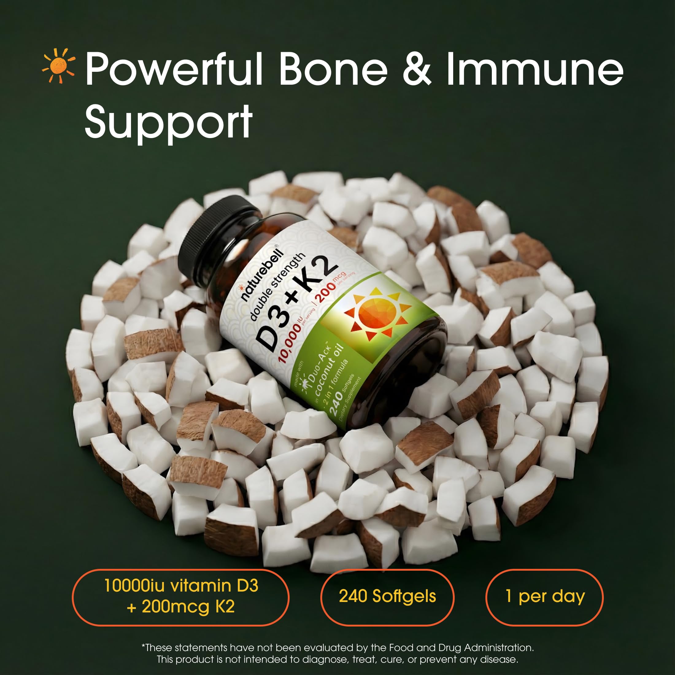 NatureBell Vitamin D3 + K2 Softgels side view
